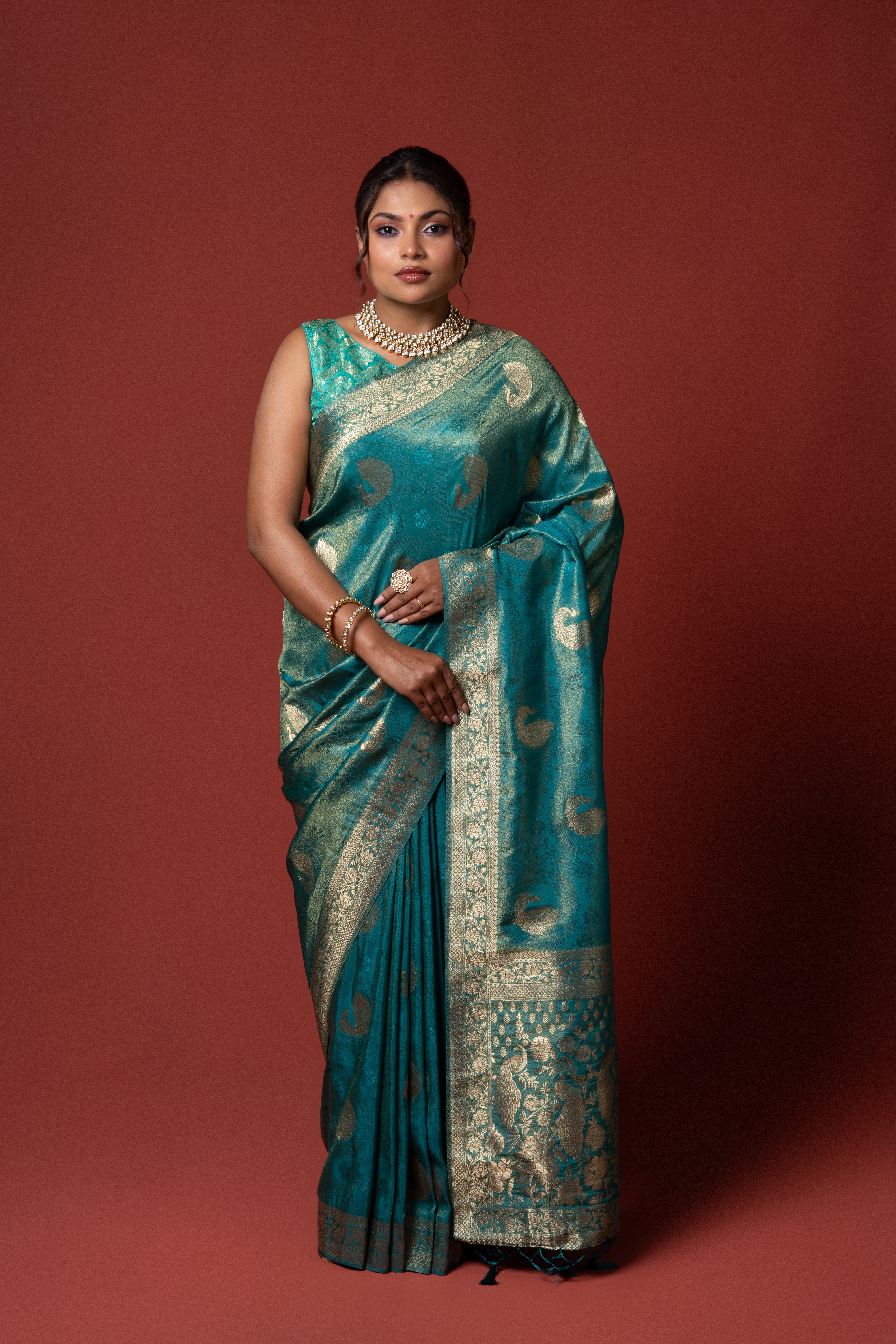 Peacock Green Tissue Silk Saree