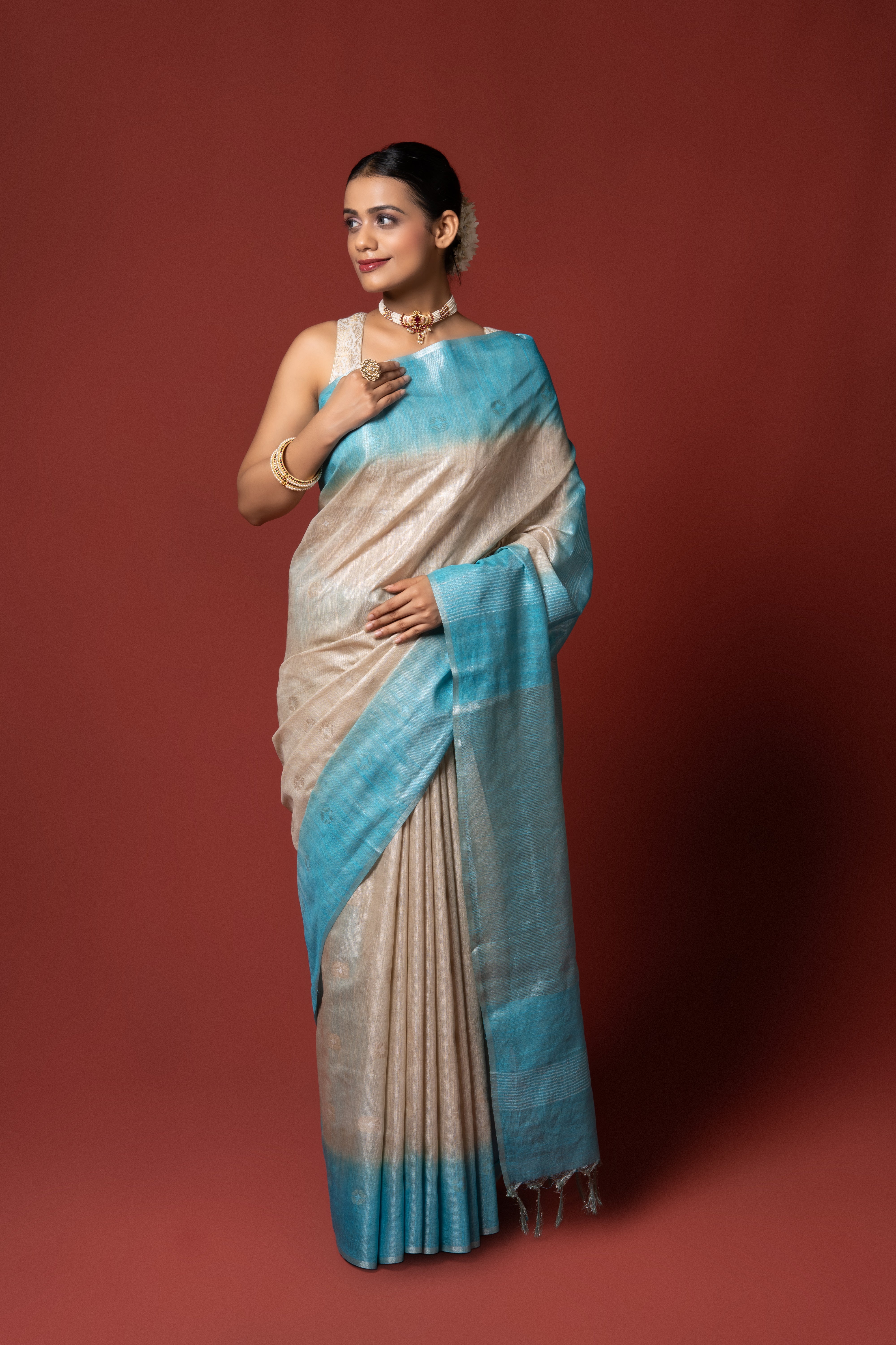 Sky Blue Tissue Silk Saree