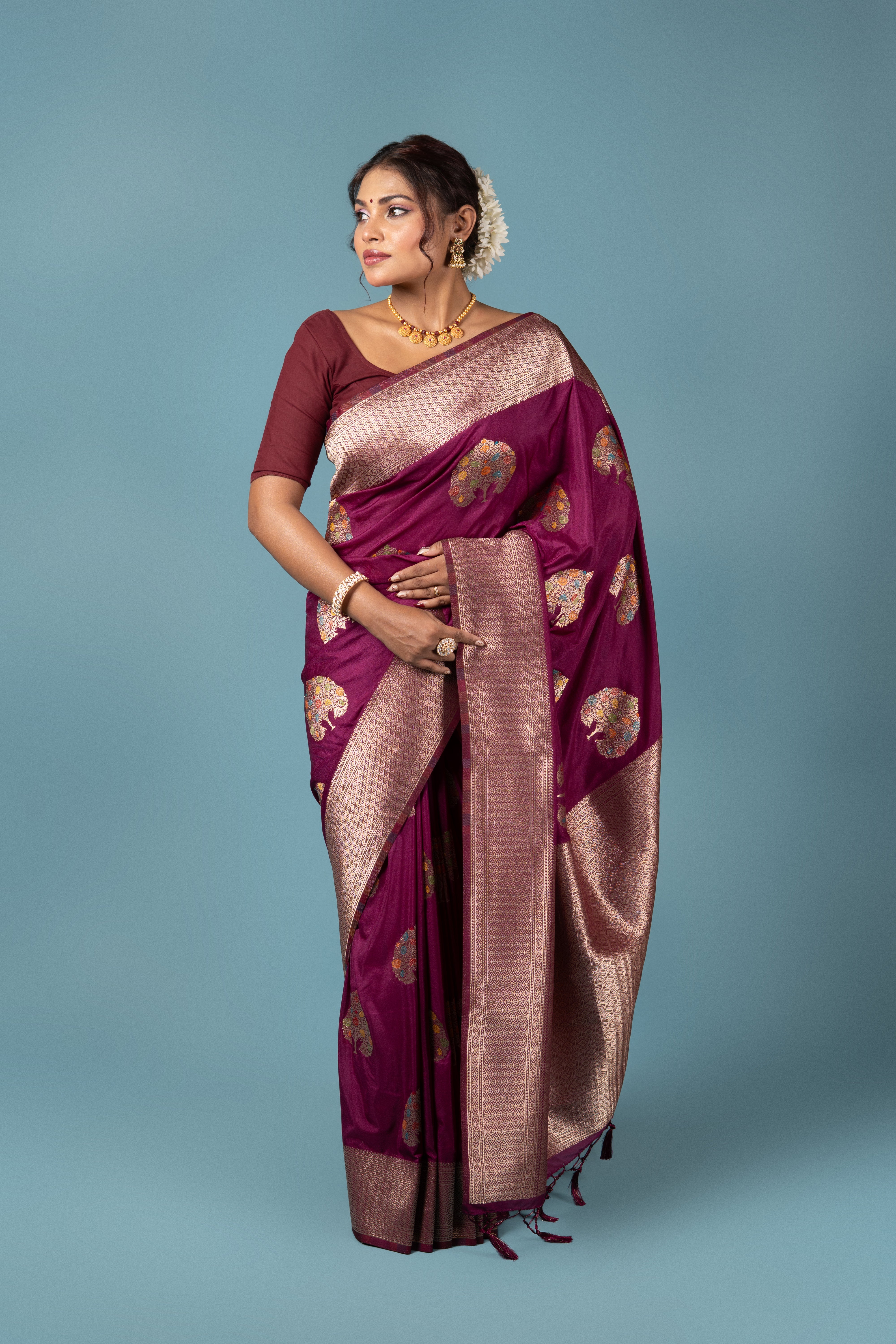 Wine Georgette Banarasi Saree