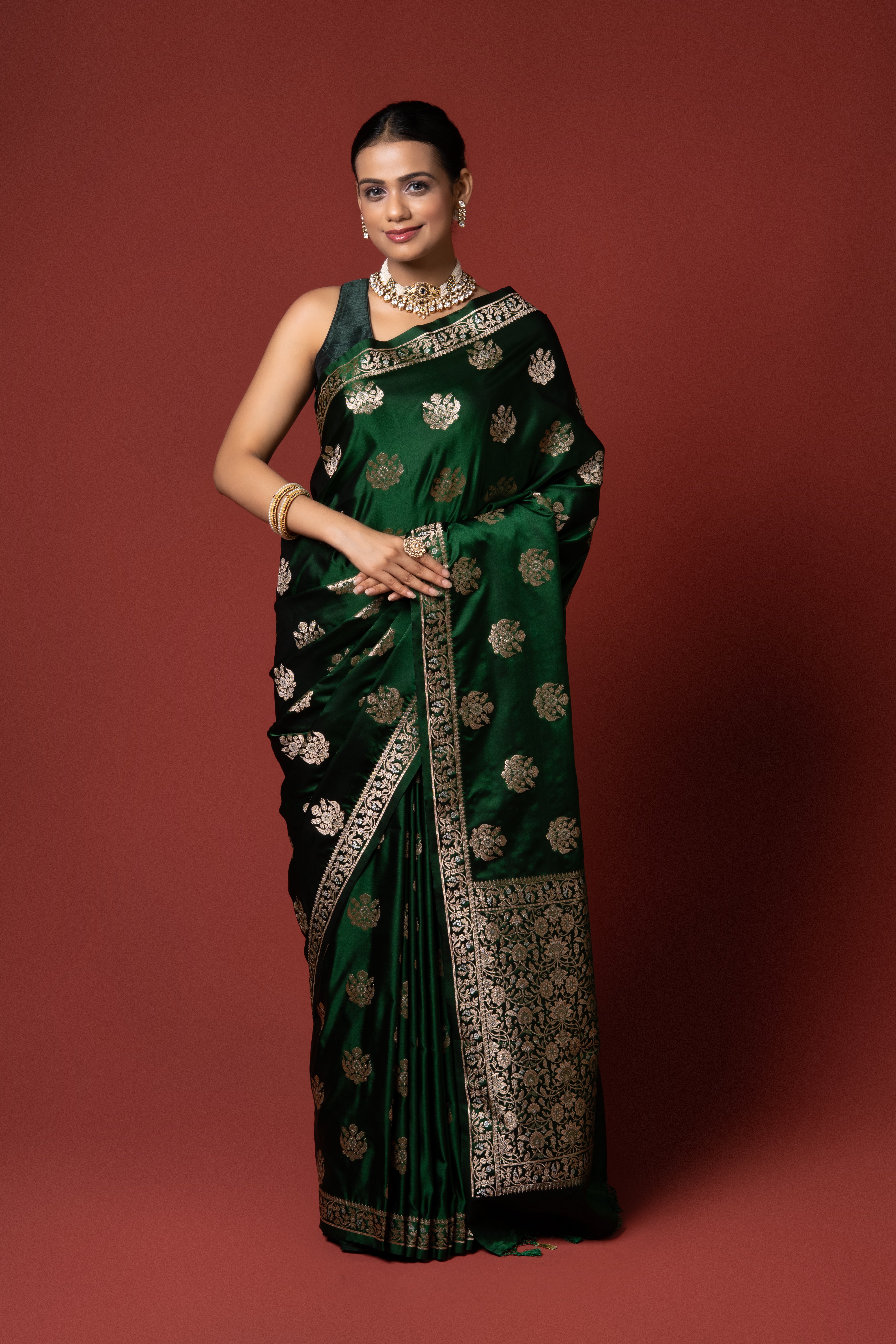 Green Katan Silk Banarasi Saree