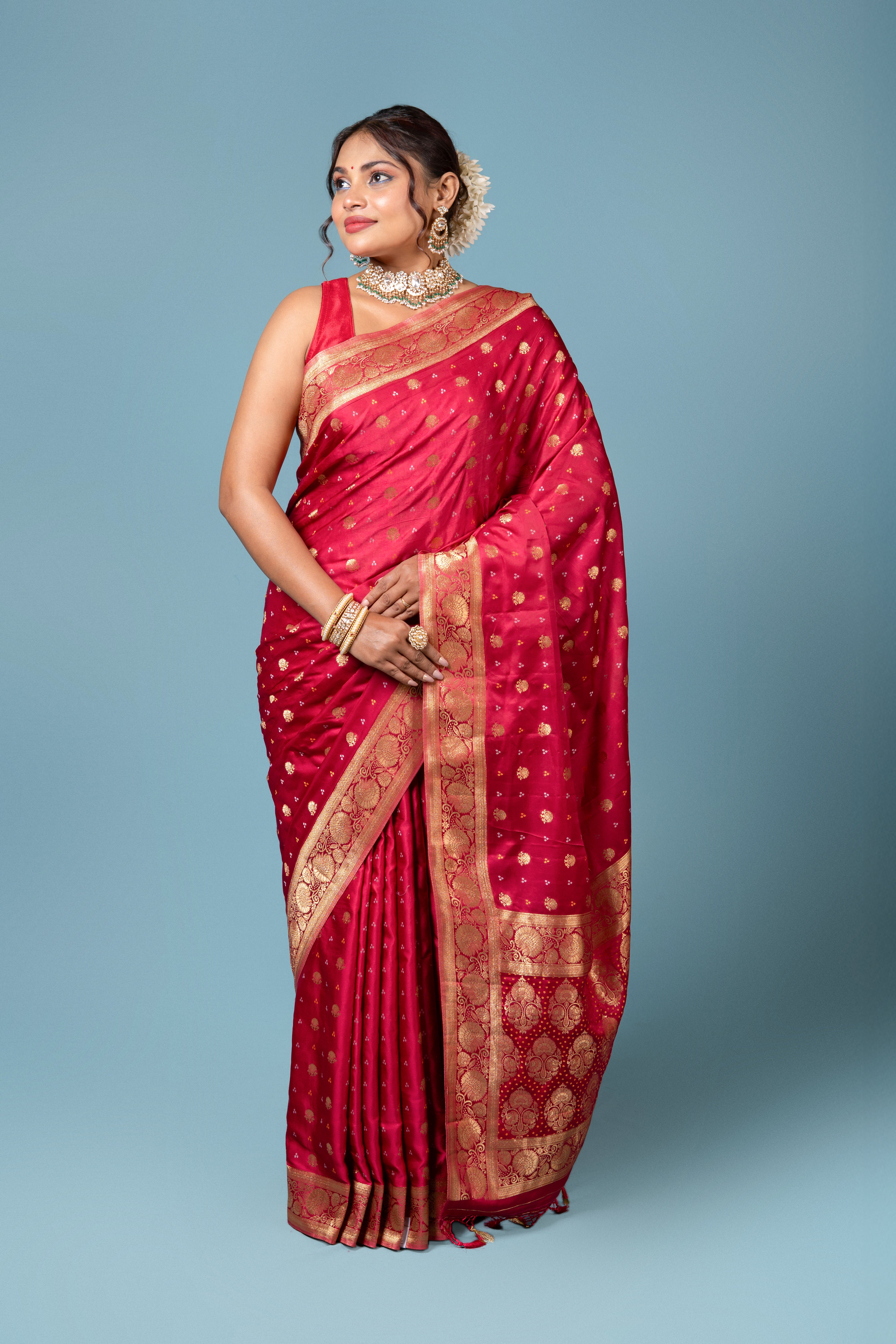 Red Katan Silk Saree