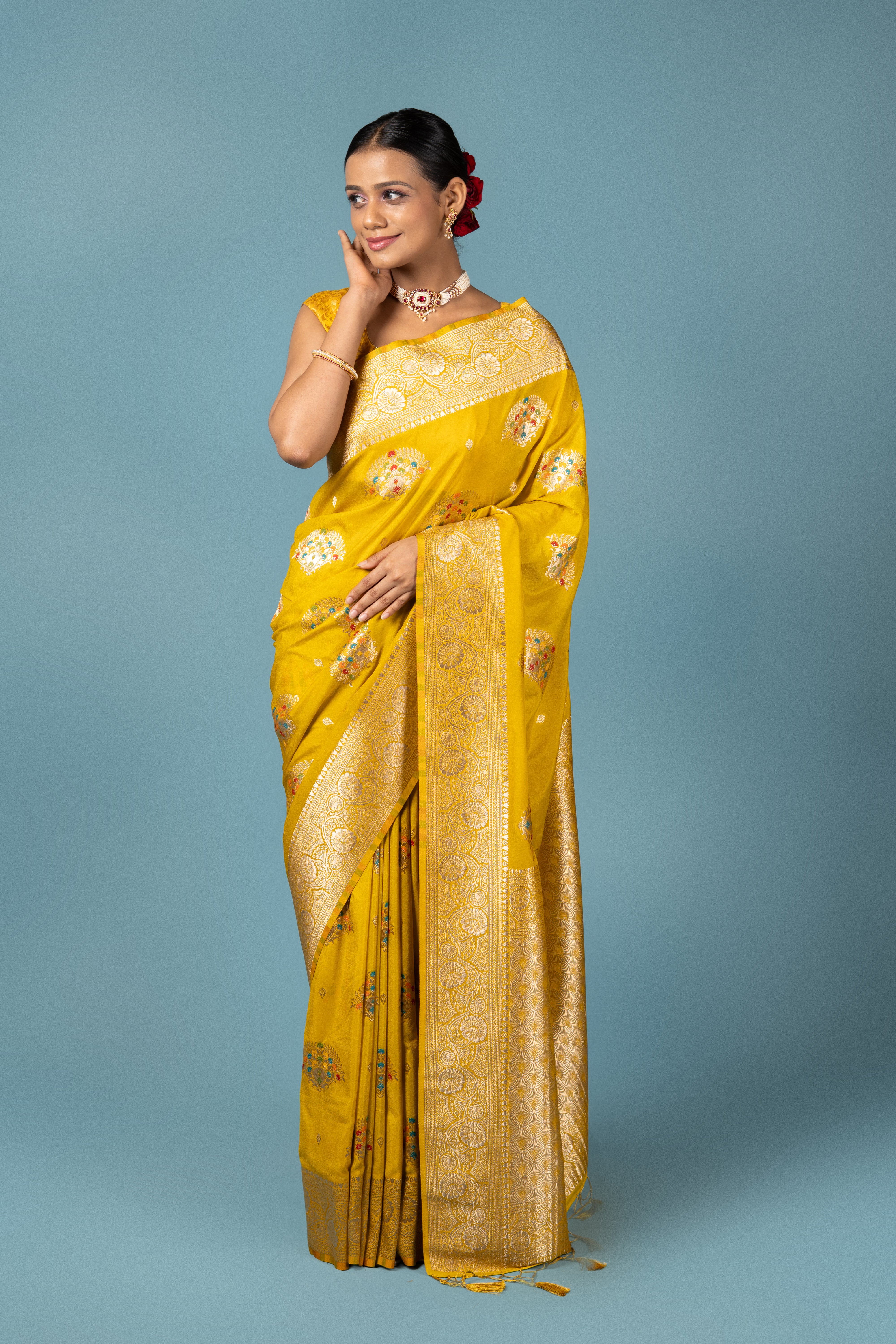 Mustard Yellow Georgette Banarasi Saree