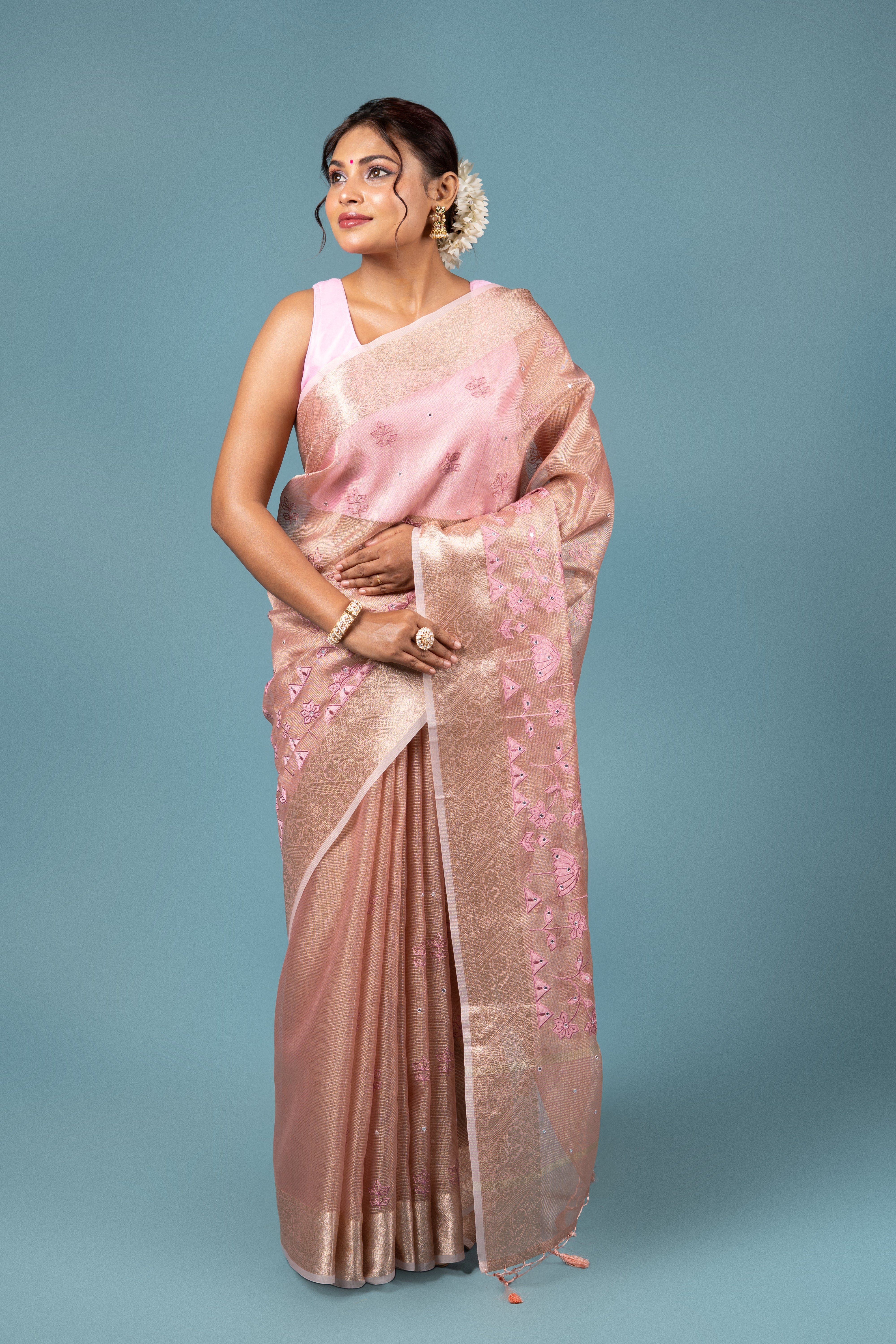 Dusty Pink Tissue Silk Saree