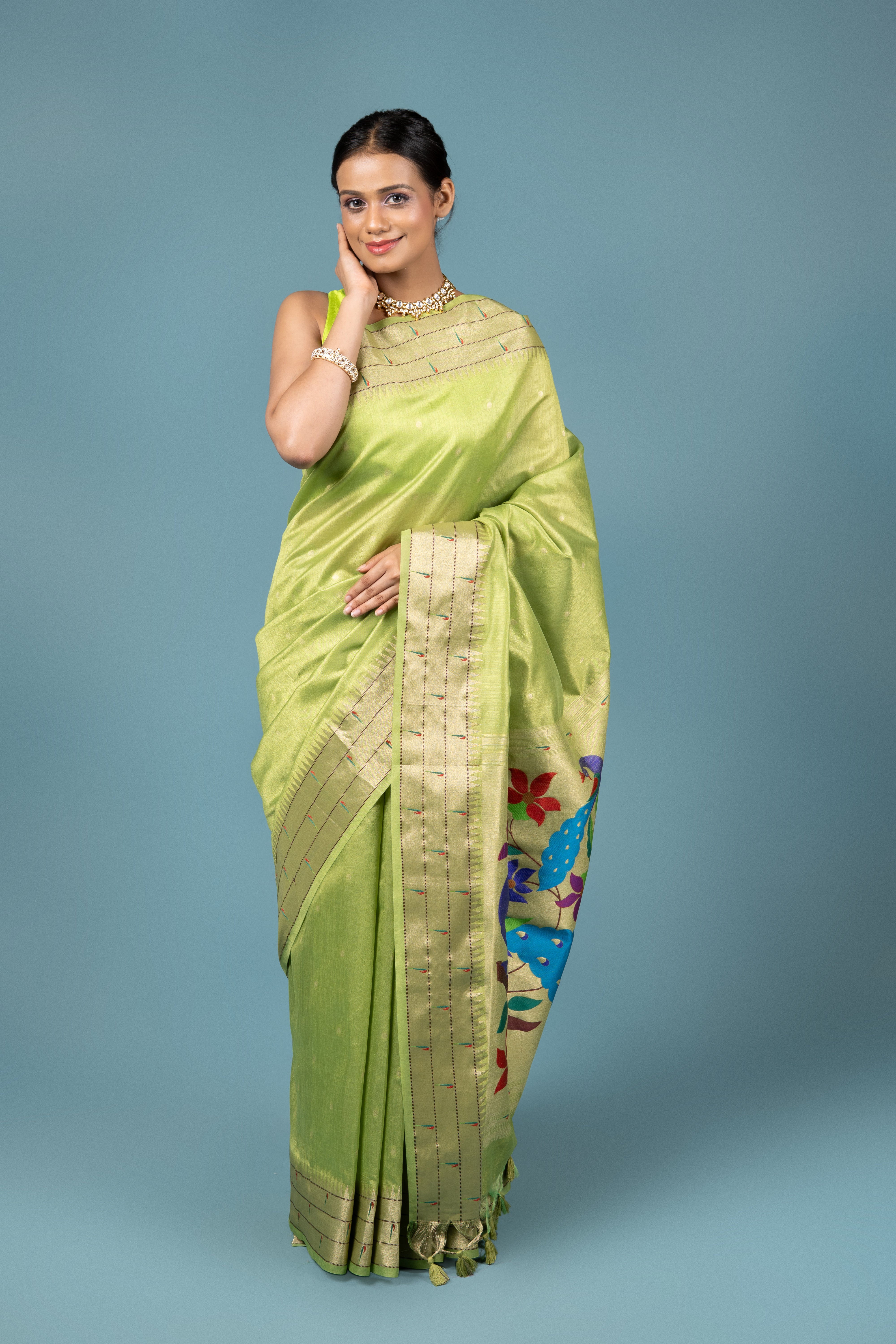 Green Tussar Silk Paithani Saree