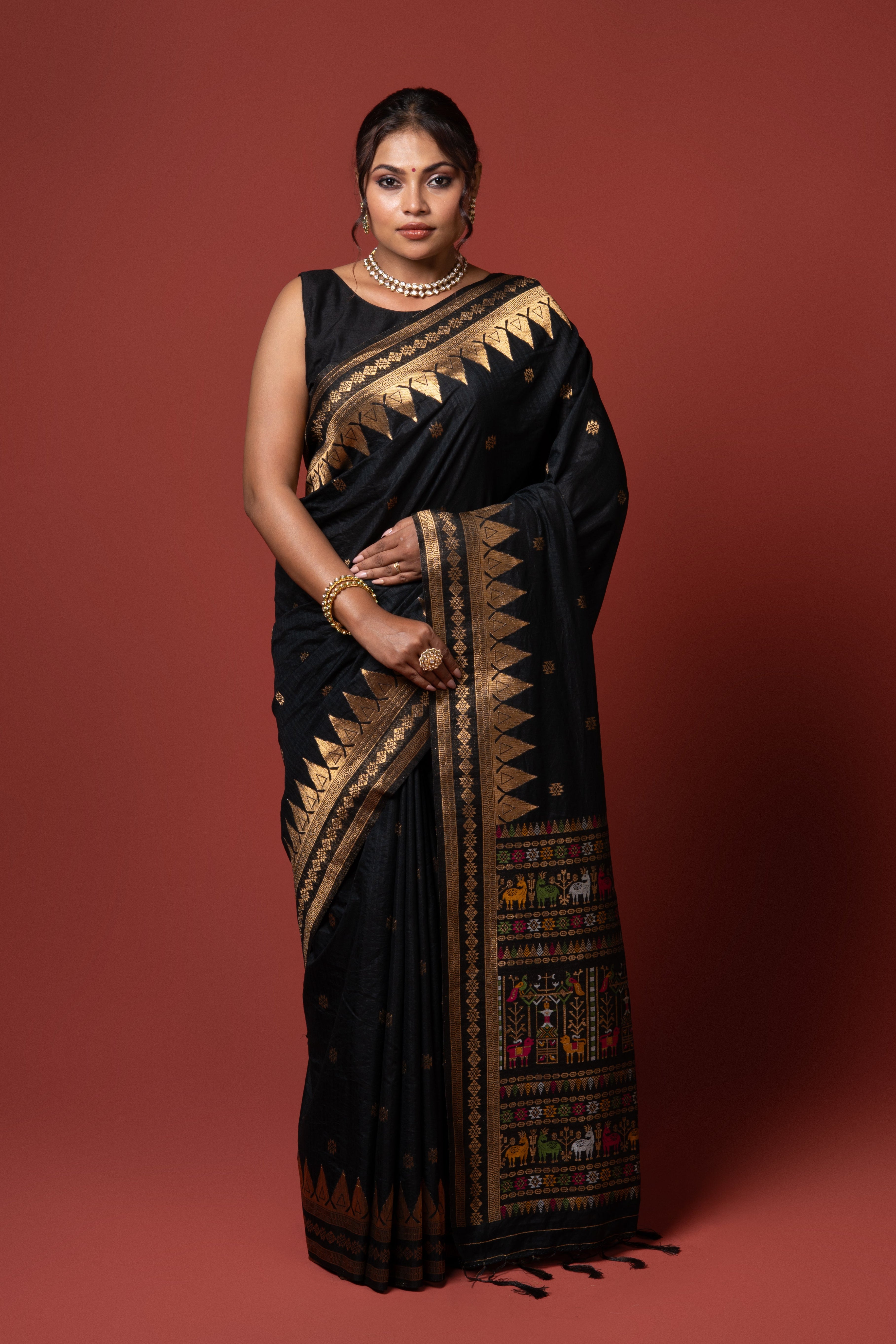Black Tussar Silk Saree