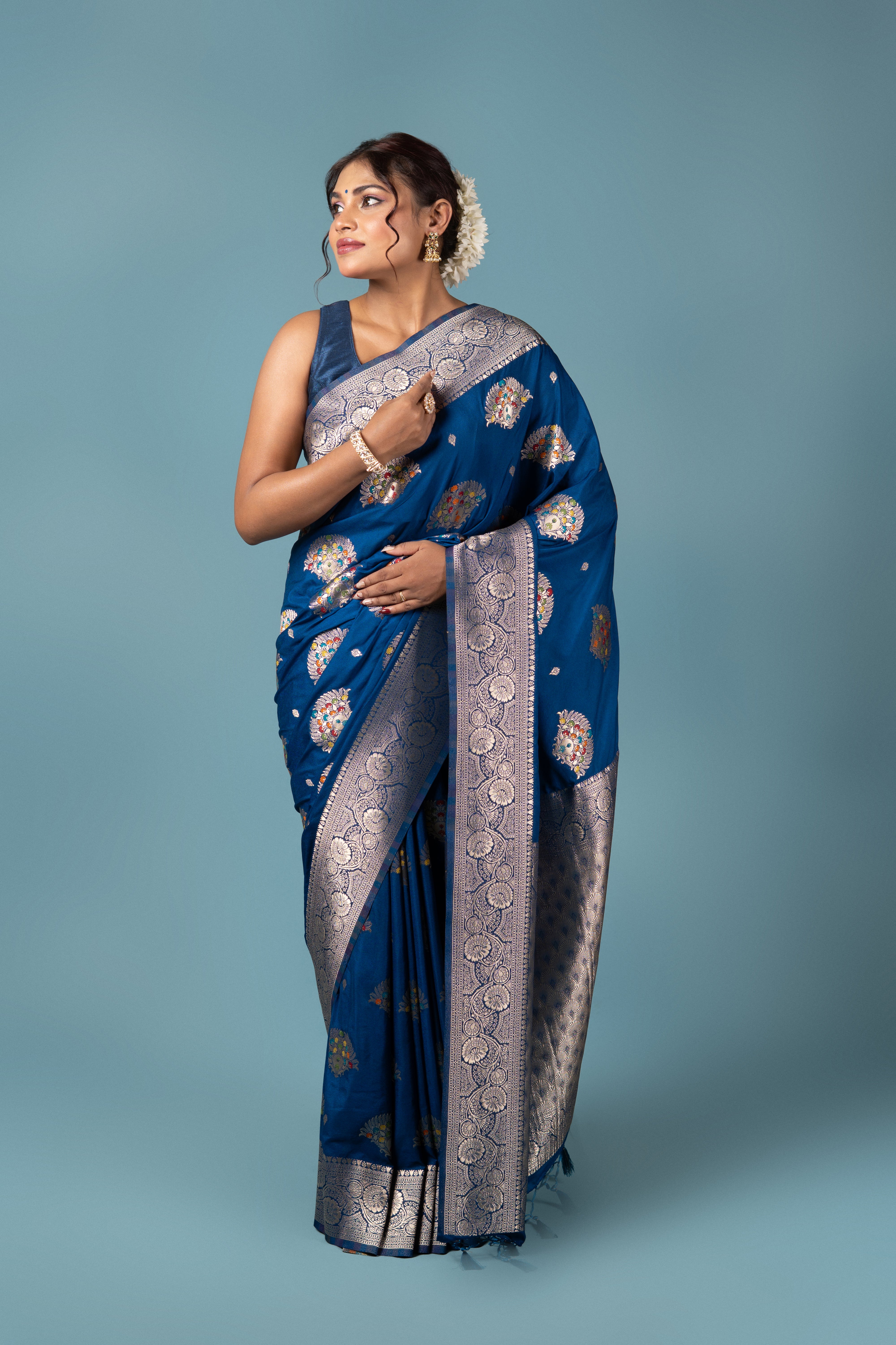 Royal Blue Georgette Banarasi Saree