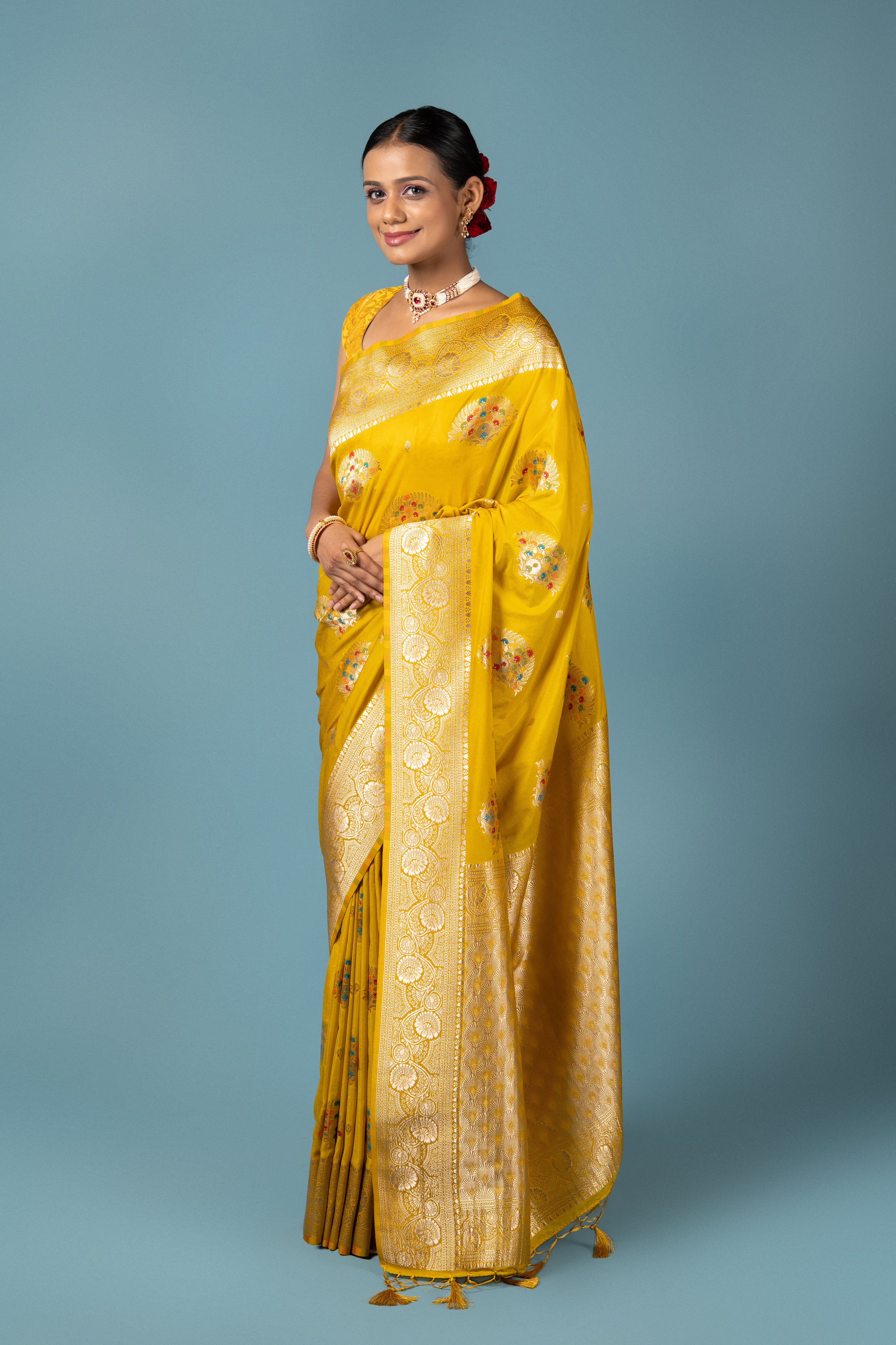 Mustard Yellow Georgette Banarasi Saree