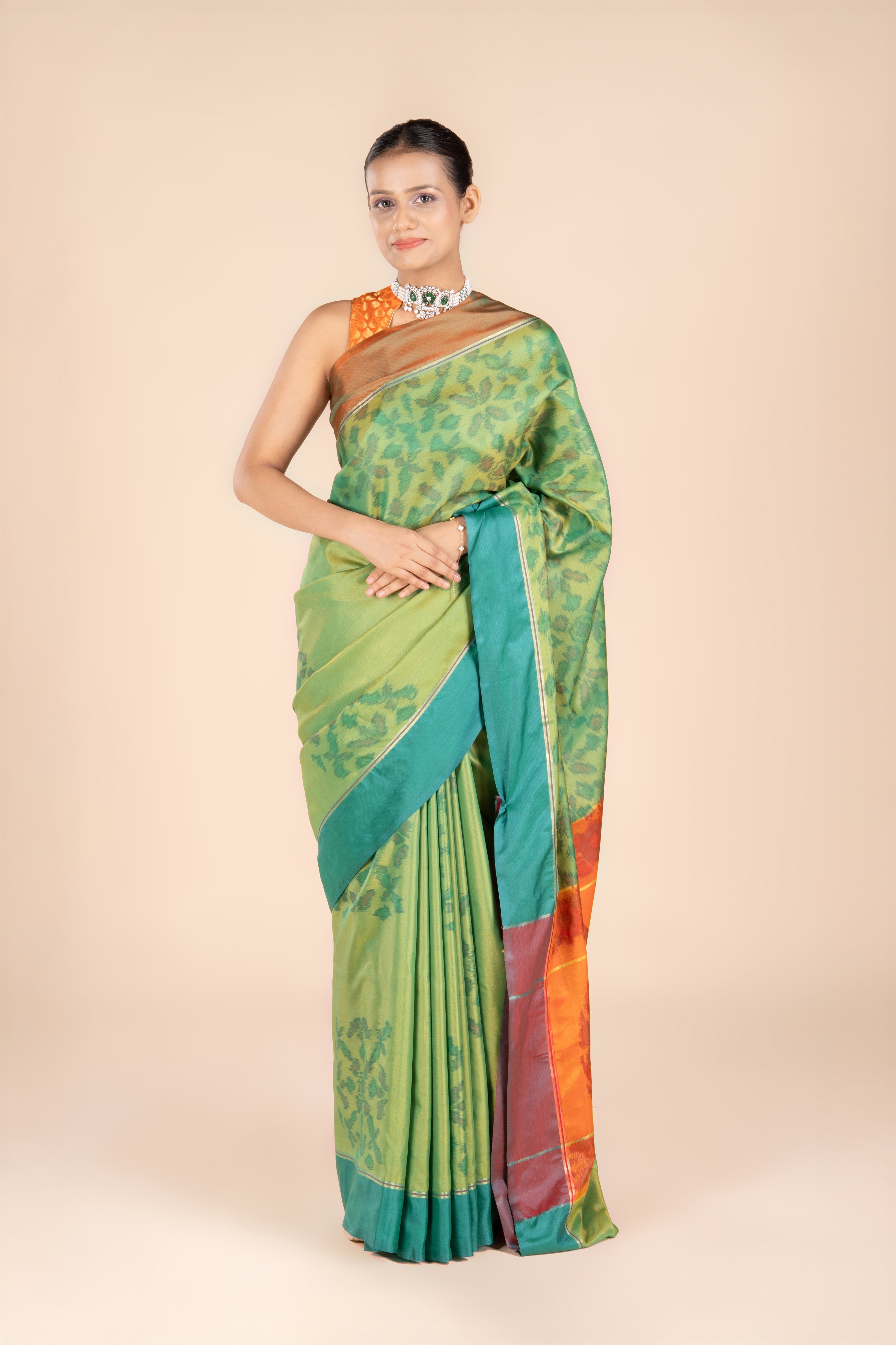 Green Katan Silk Patola Saree