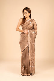 Brown Tussar Silk Saree
