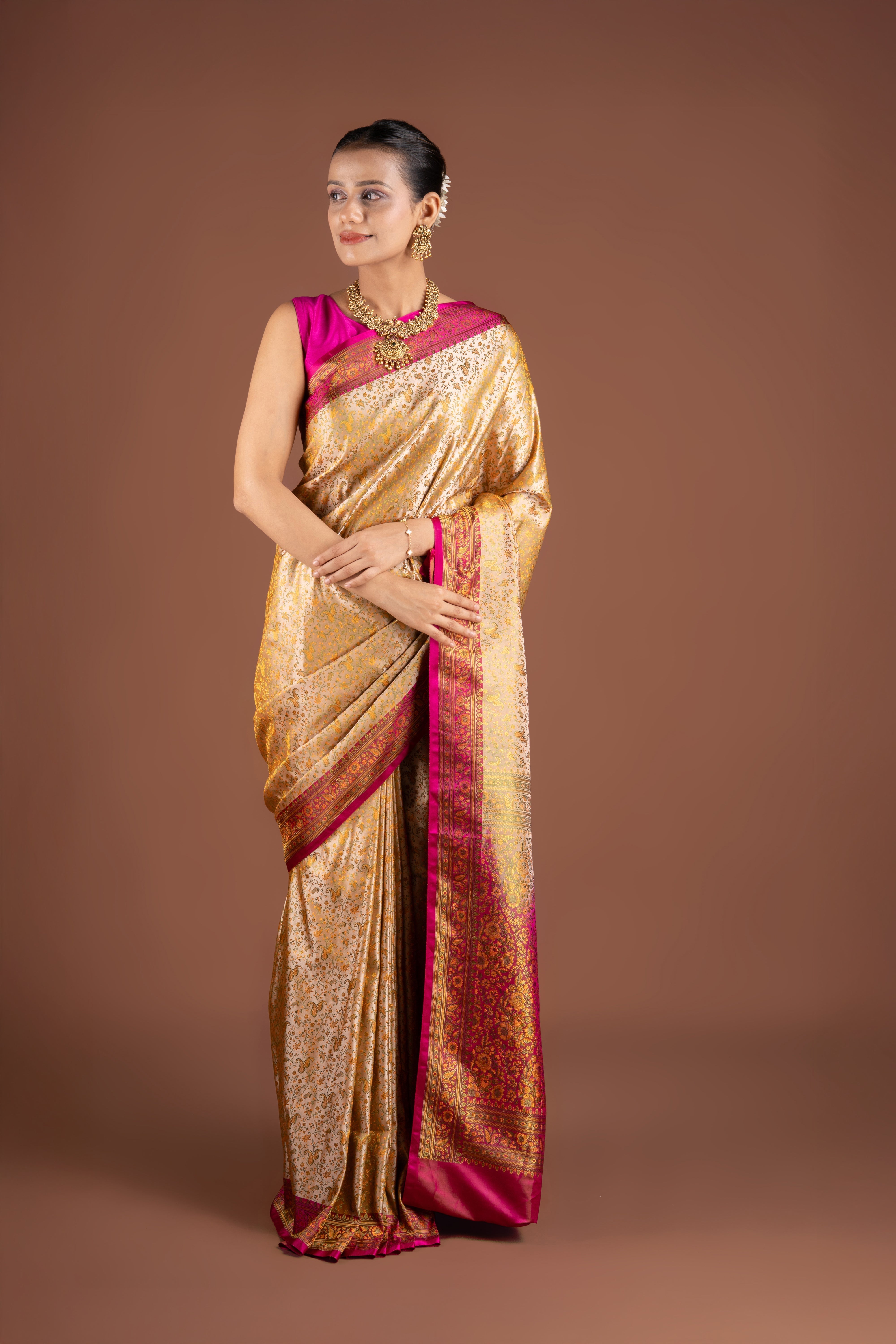 Beige Soft Silk Banarasi Saree