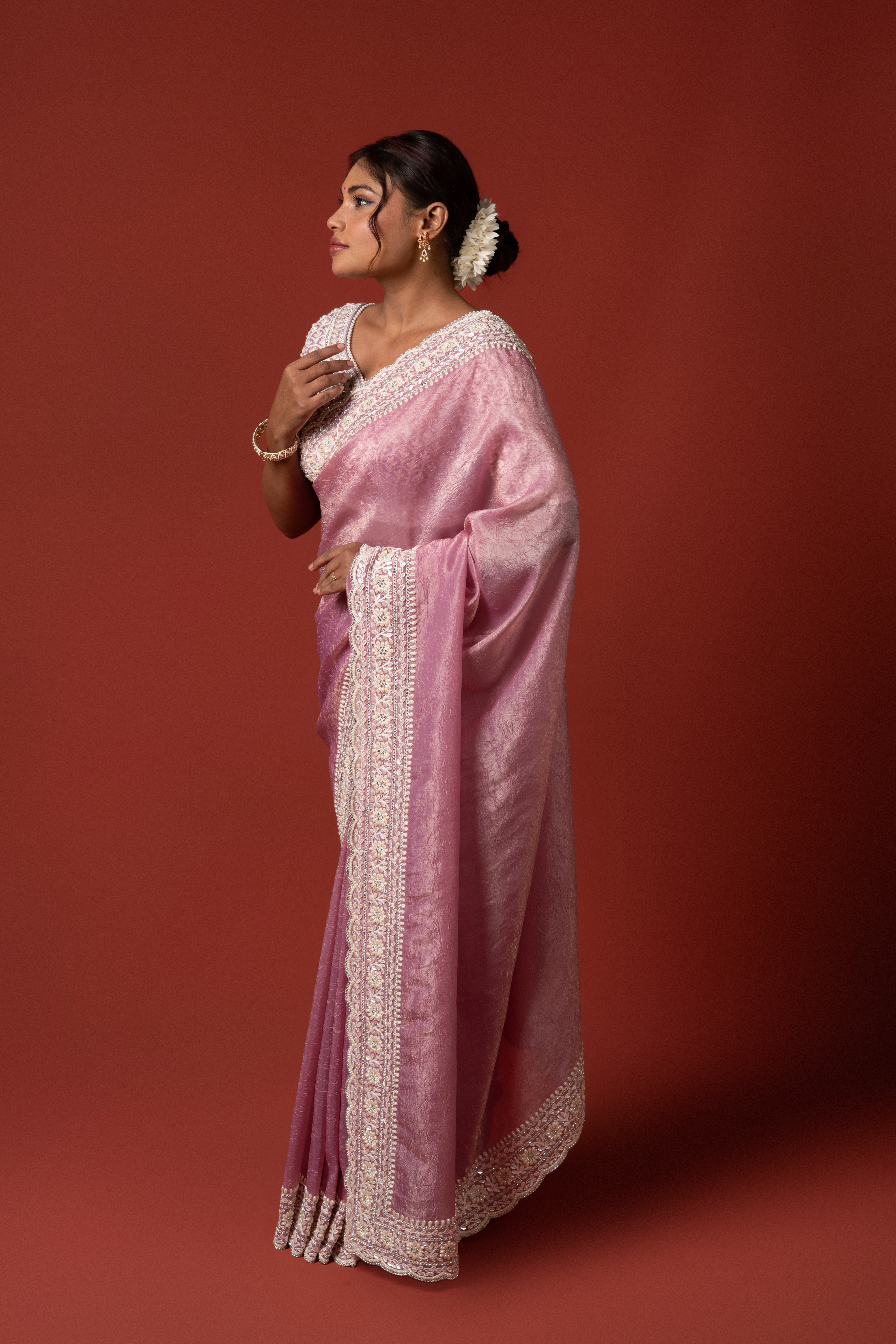 Purple Organza Saree With Stone Work
