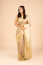 Golden Olive Tissue Silk Brocade Saree