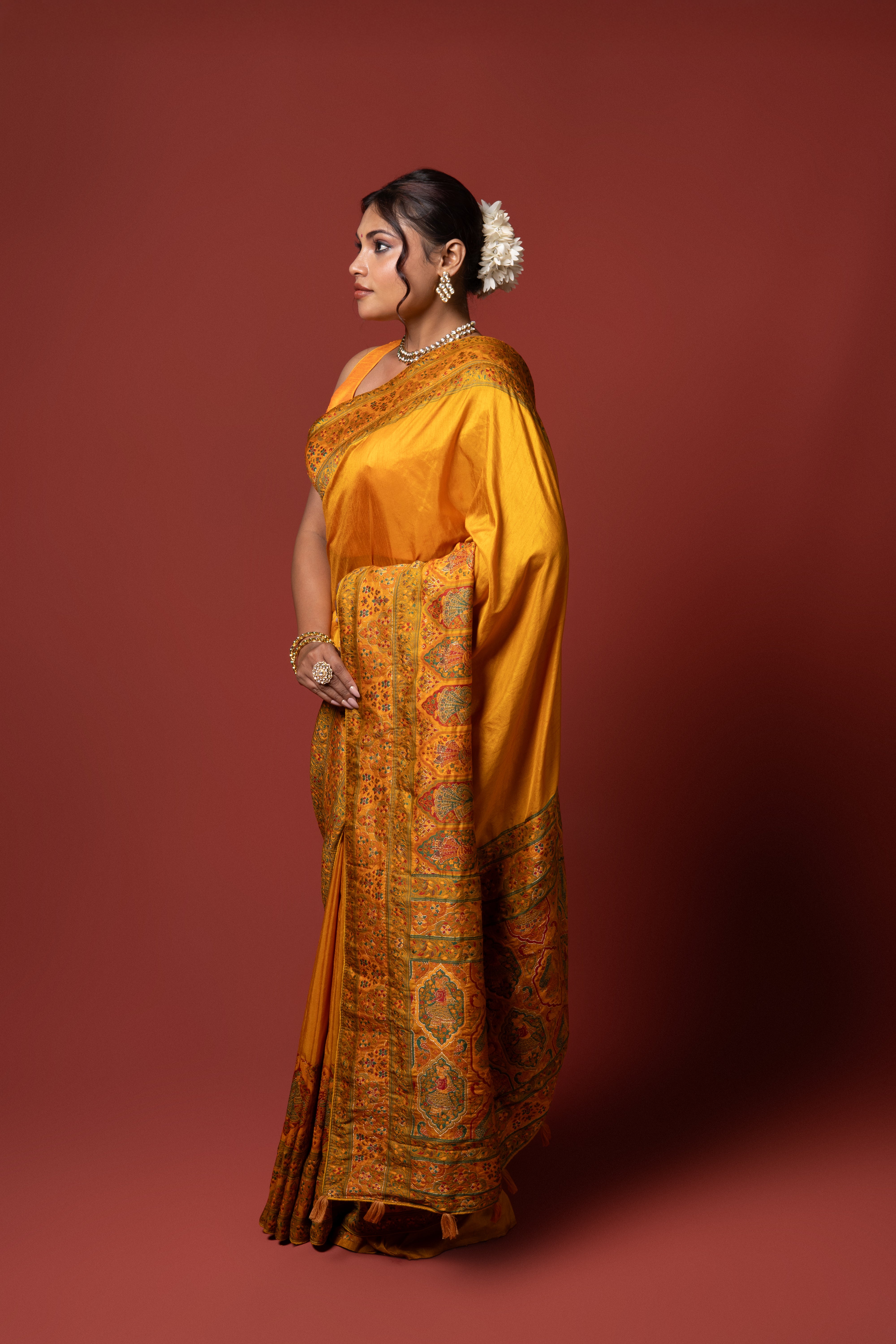 Mustard Yellow Dola Silk Saree