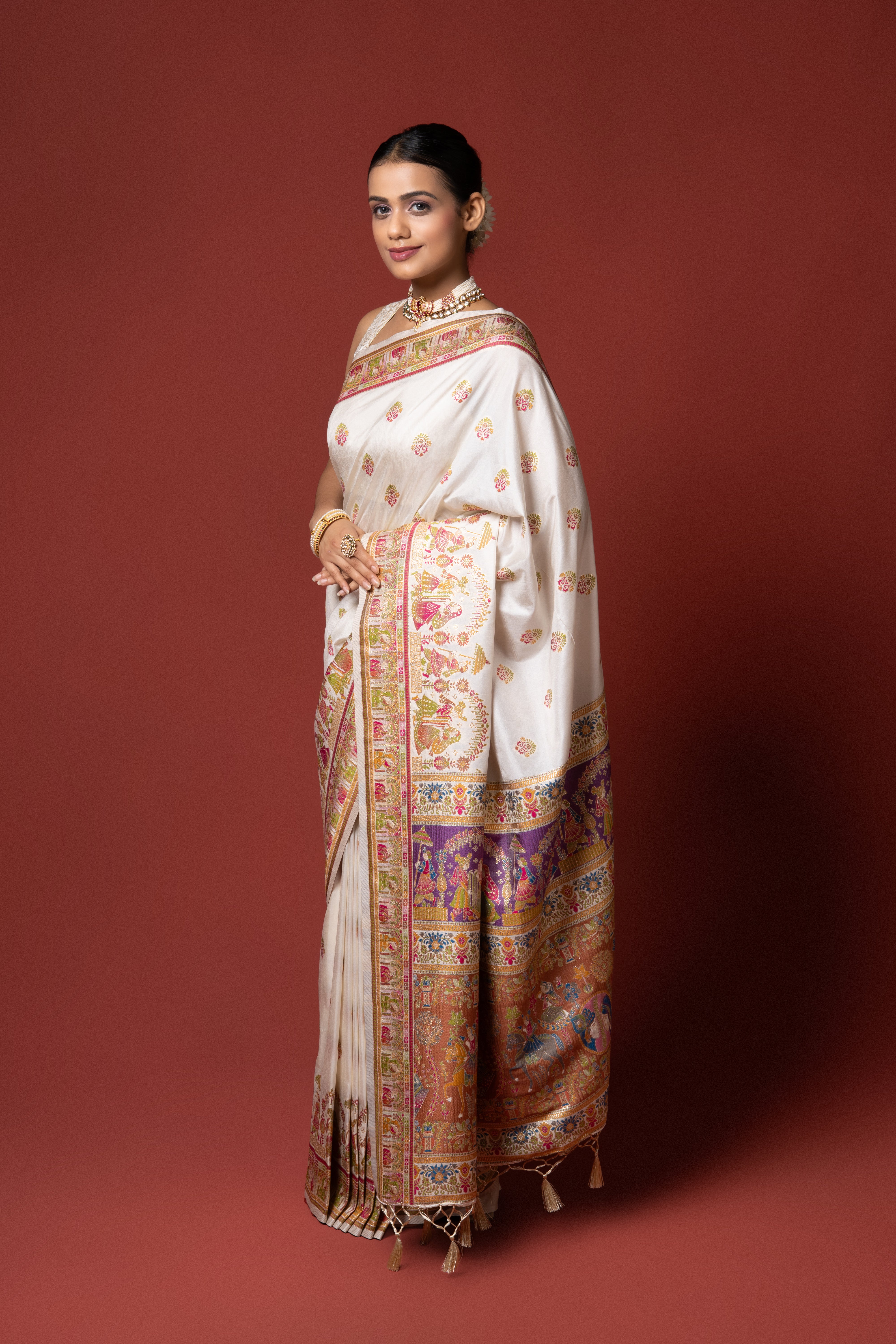 Cream Pashmina Saree