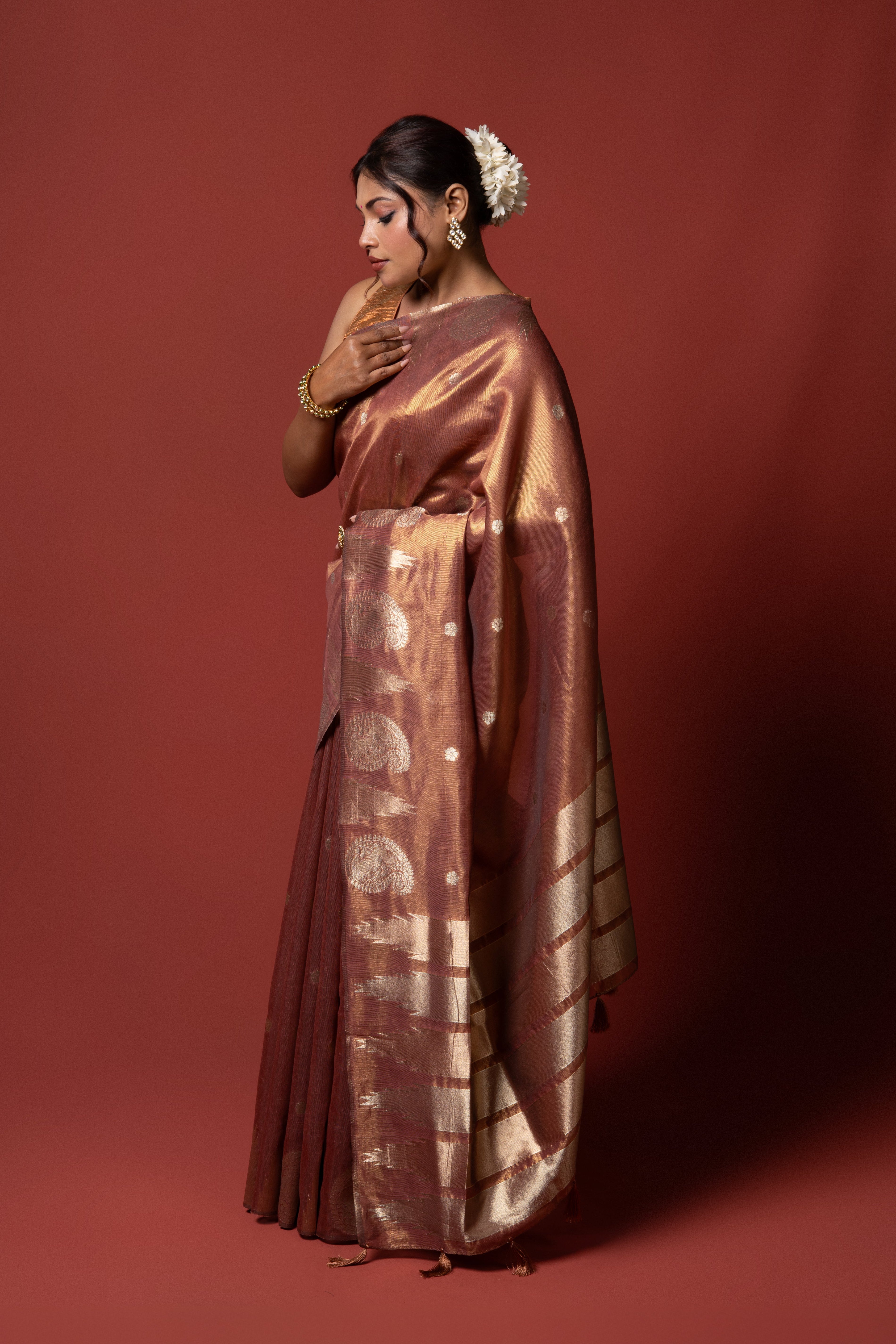 Rust Tussar Silk Saree
