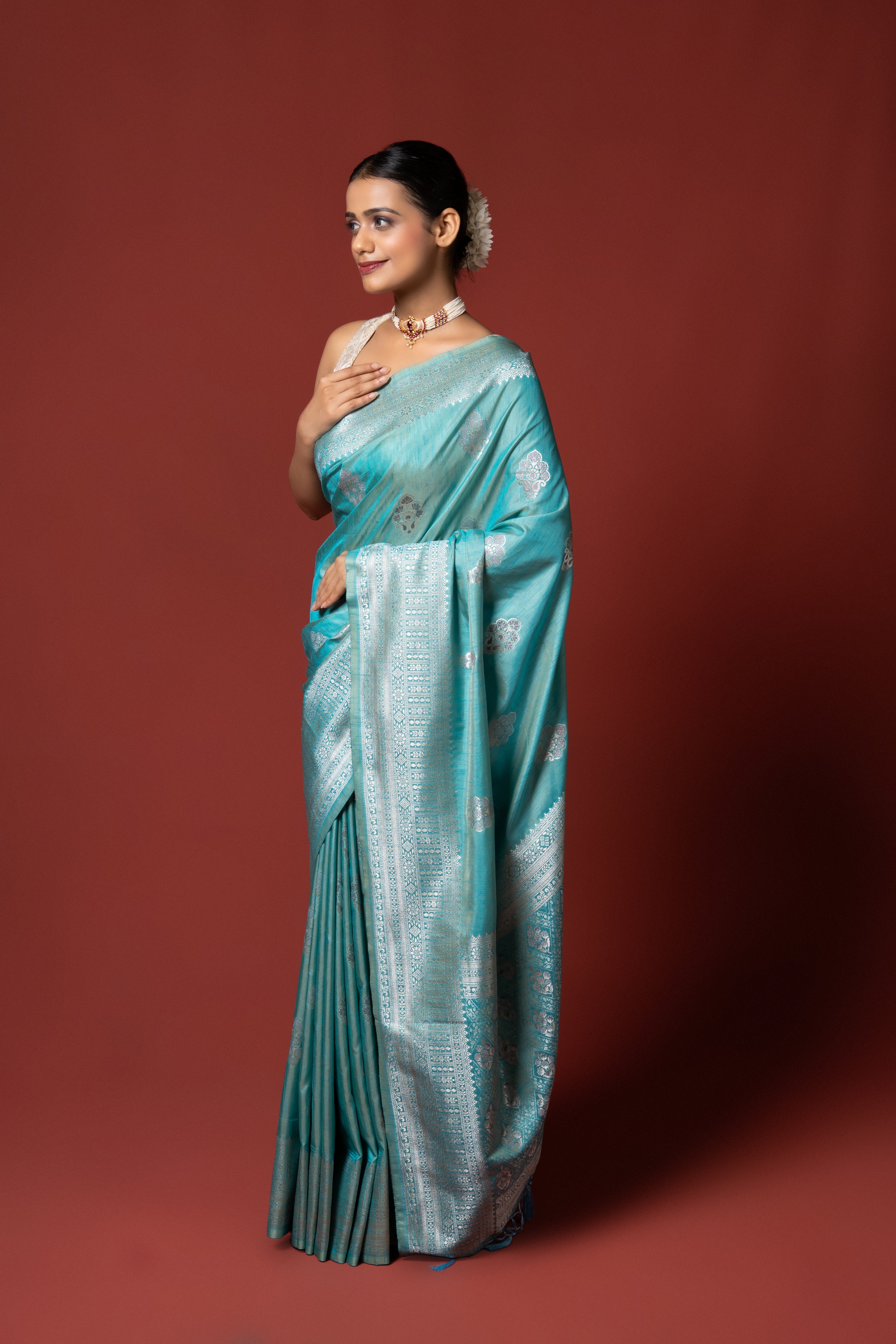 Pastel Blue Tissue Silk Saree