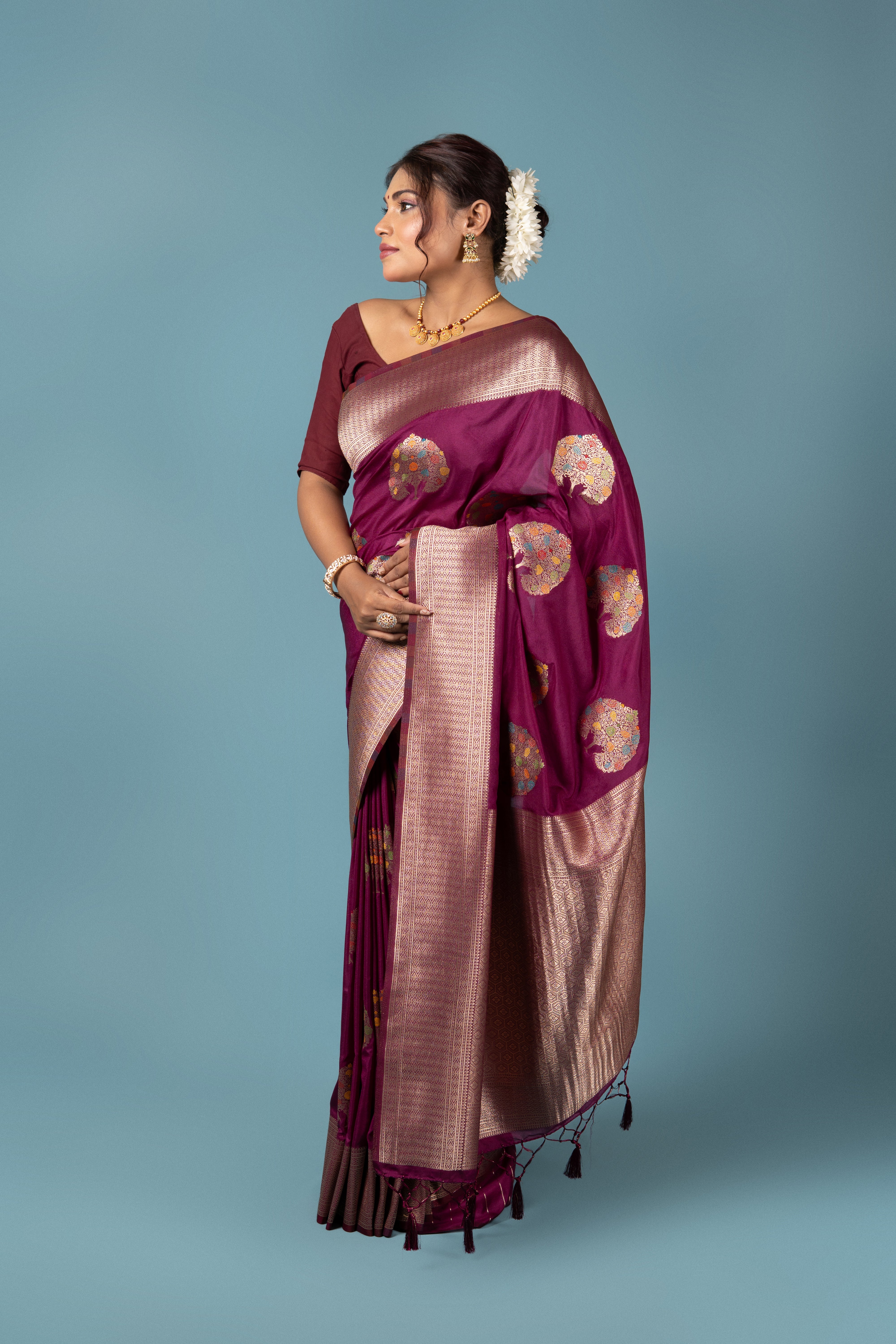 Wine Georgette Banarasi Saree