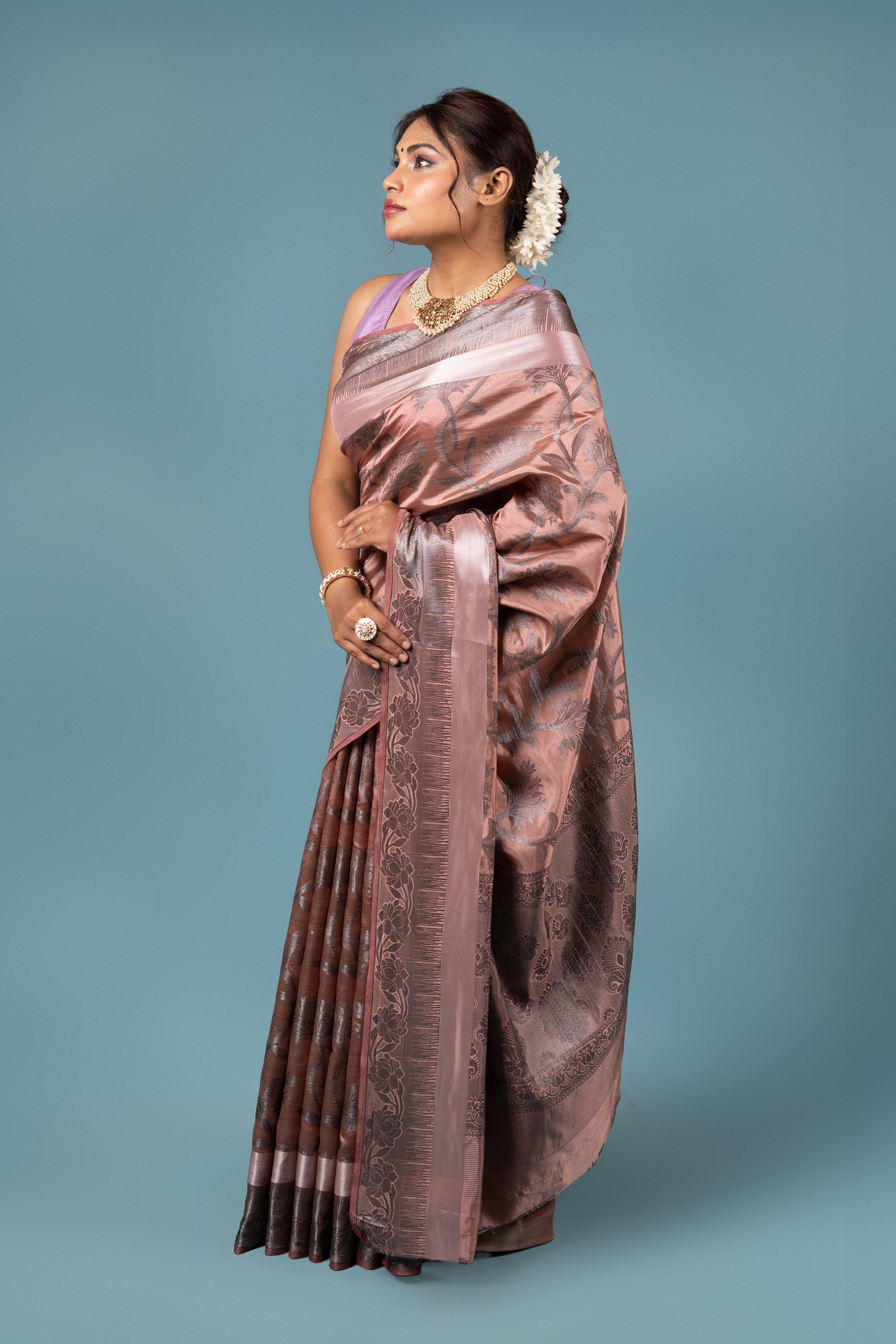 Rose Gold Tussar Silk Saree