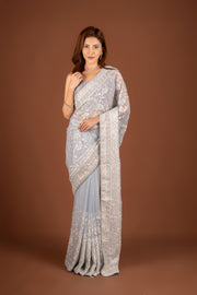 Pastel Blue Organza Saree with Stonework