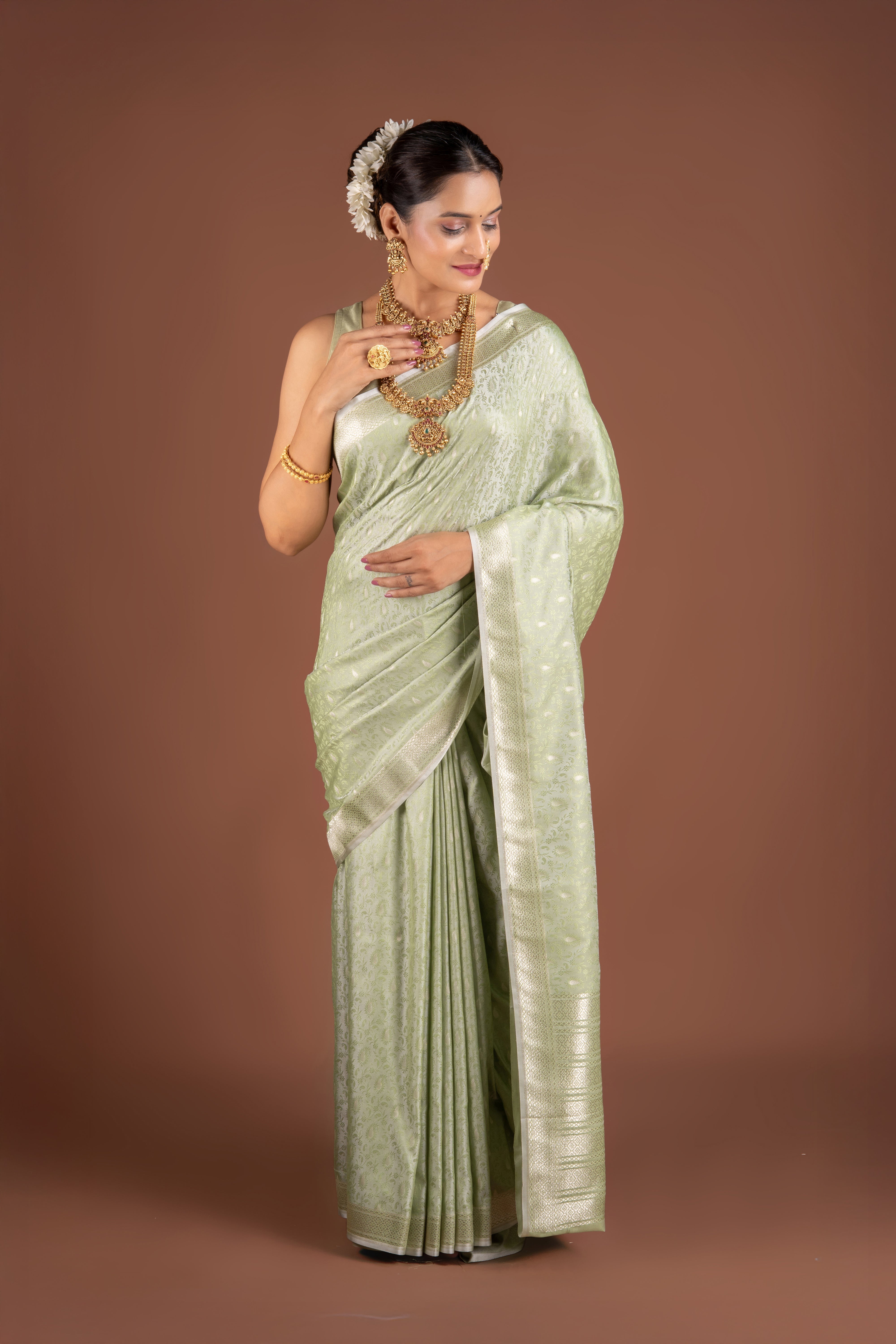 Pastel Green Katan Silk Tanchoi Saree