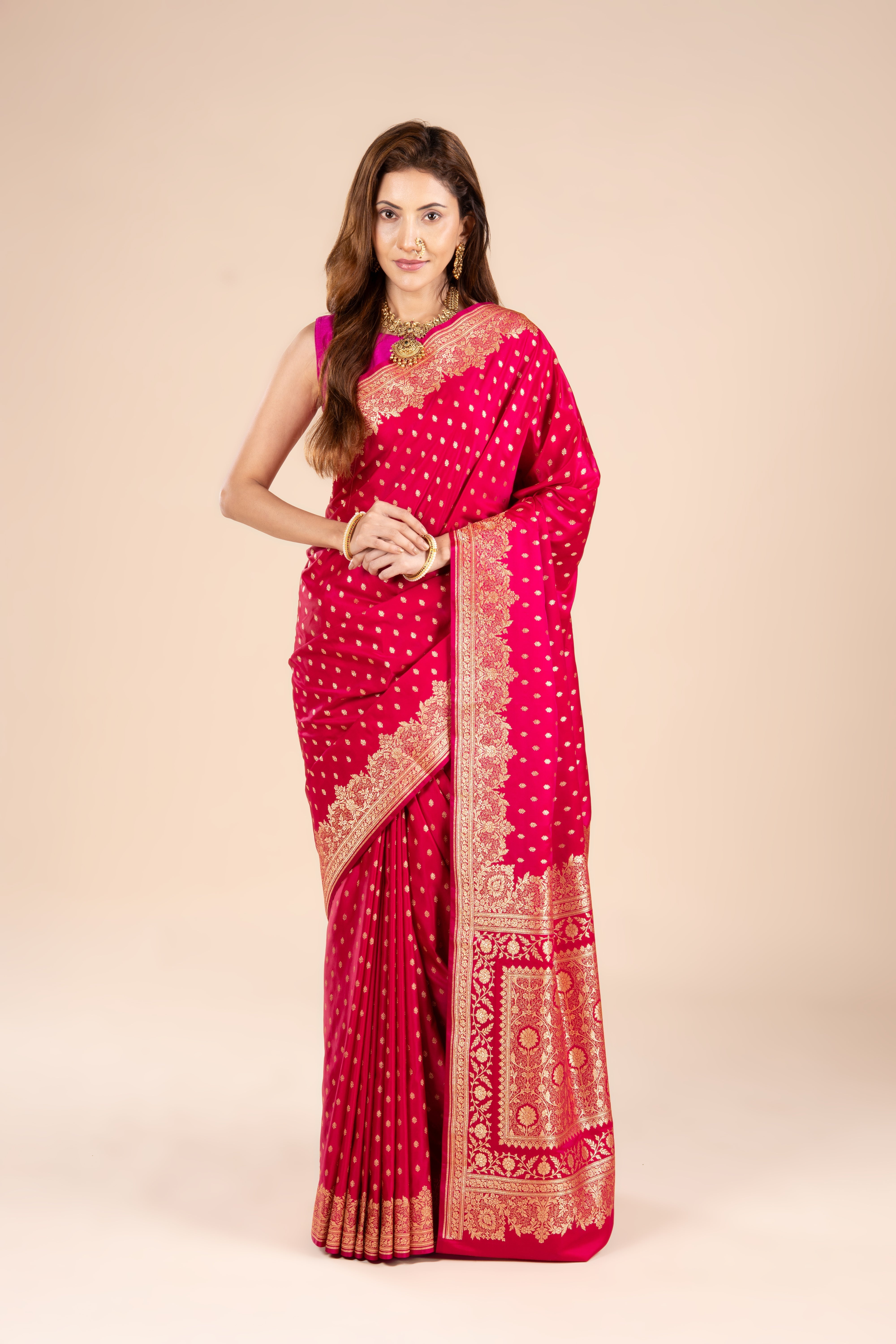 Rani Pink Soft Silk Banarasi Saree