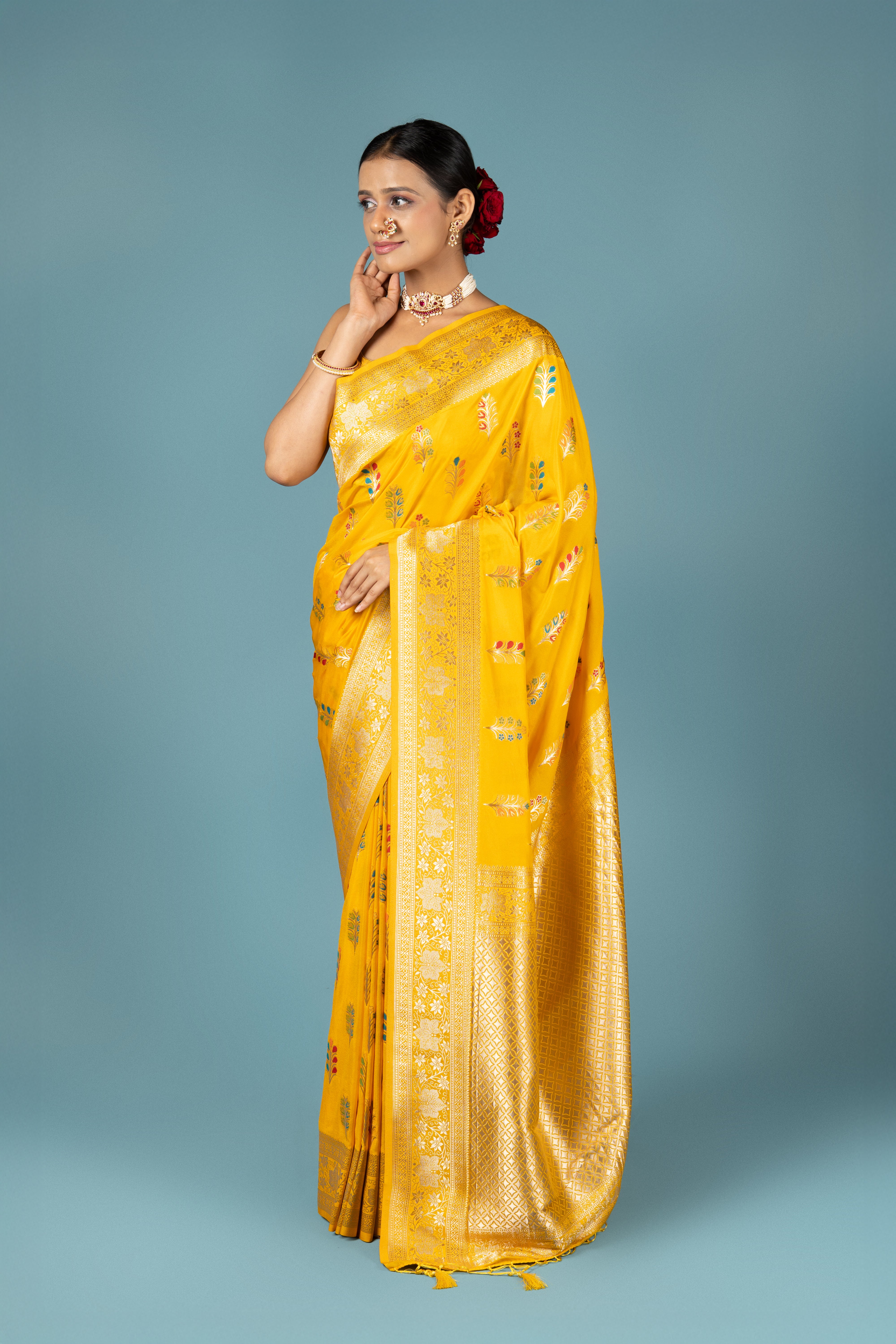 Mustard Yellow Georgette Banarasi Saree