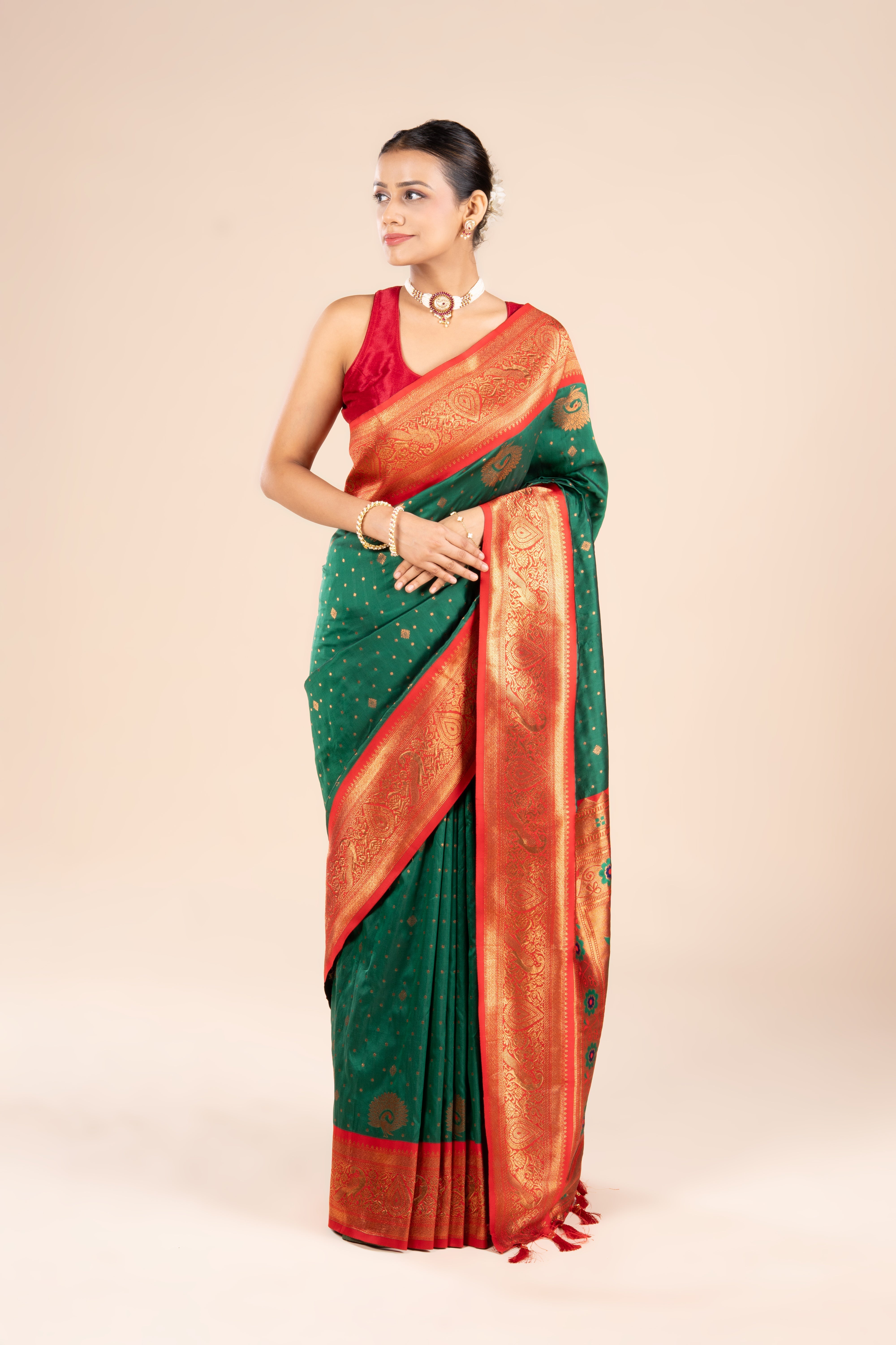 Bottle Green Katan Silk Paithani Saree