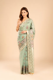 Sea Green Silk Linen Saree