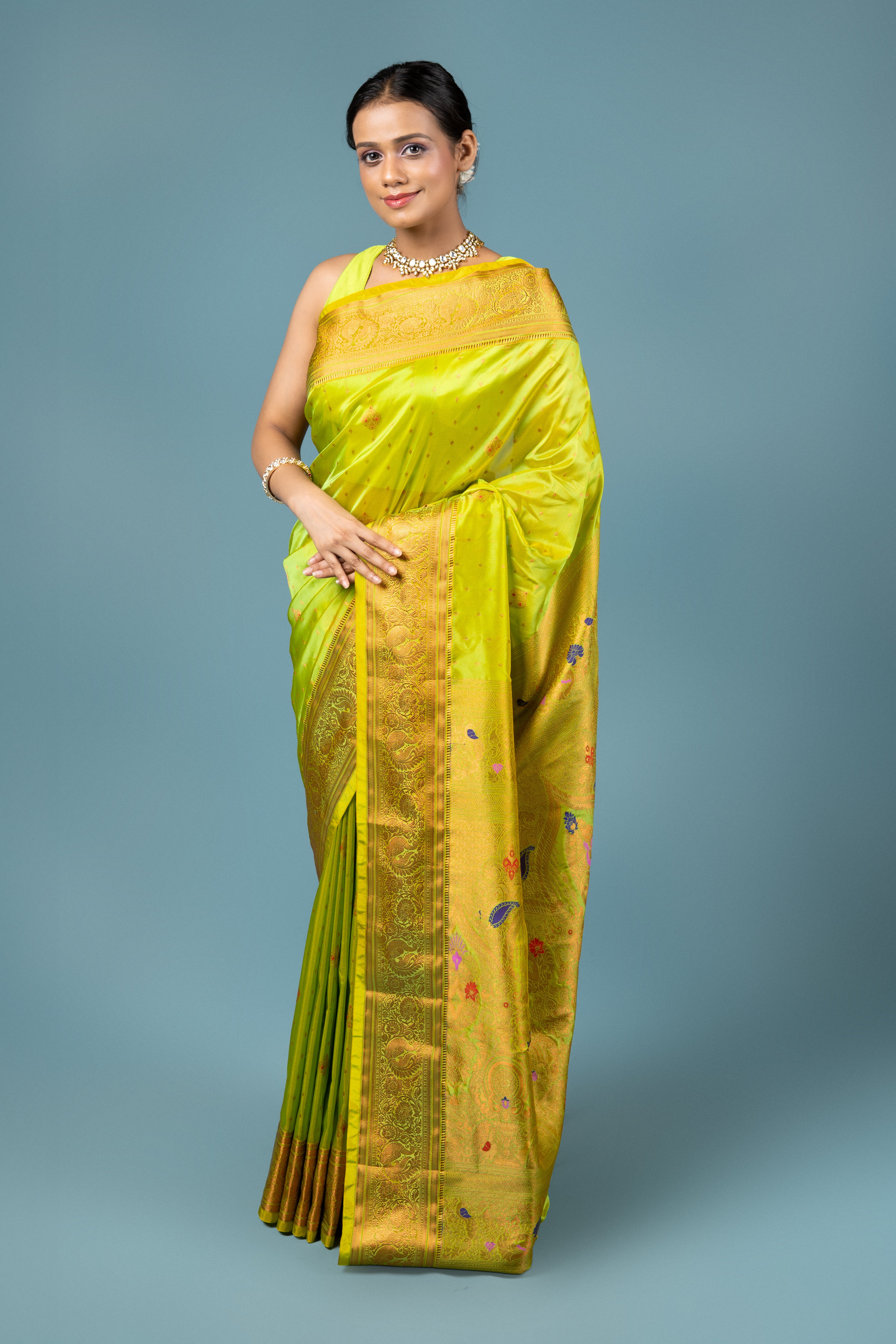 Lime Green Apurva Silk Paithani Saree