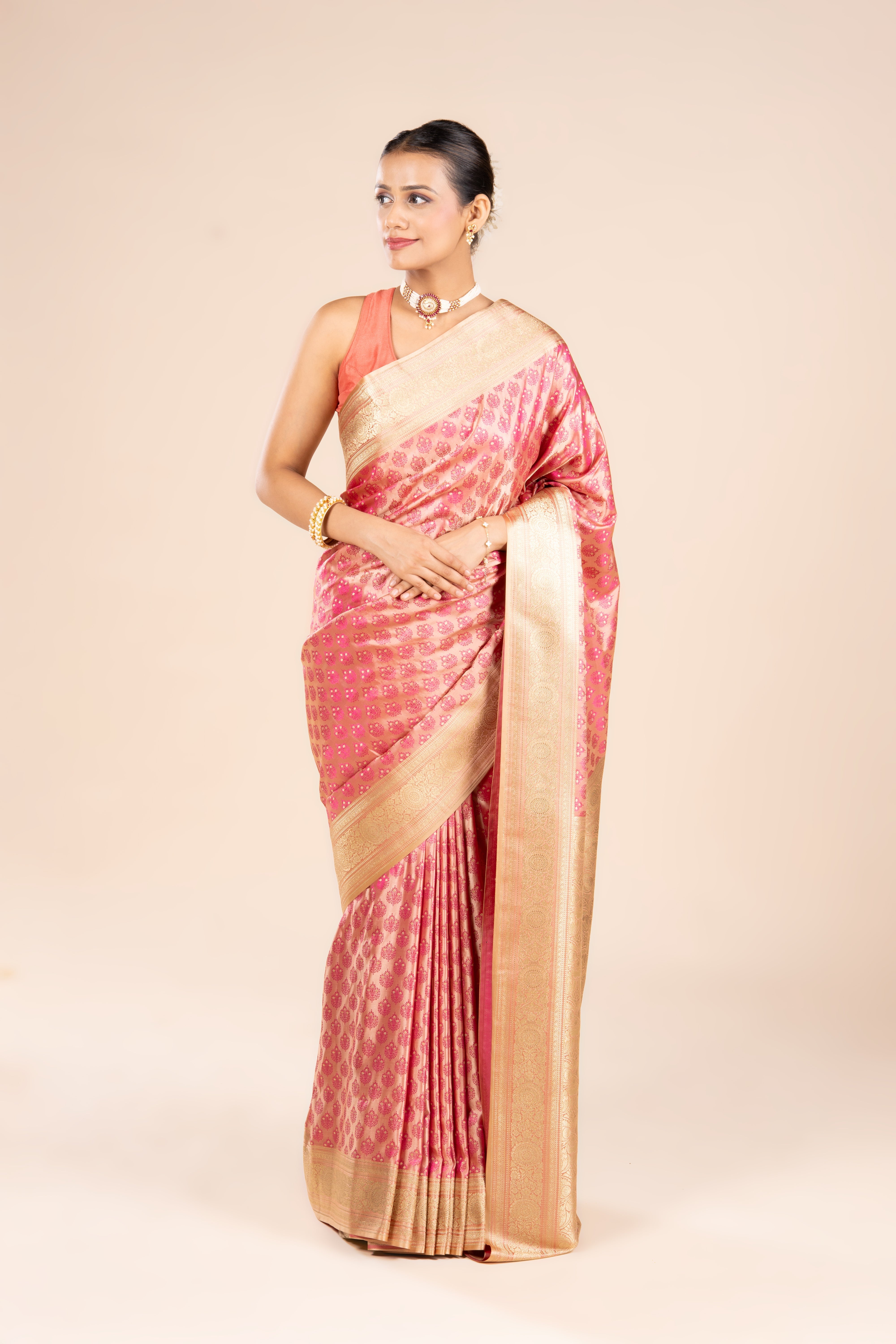 Pastel Pink Soft Silk Banarasi Saree