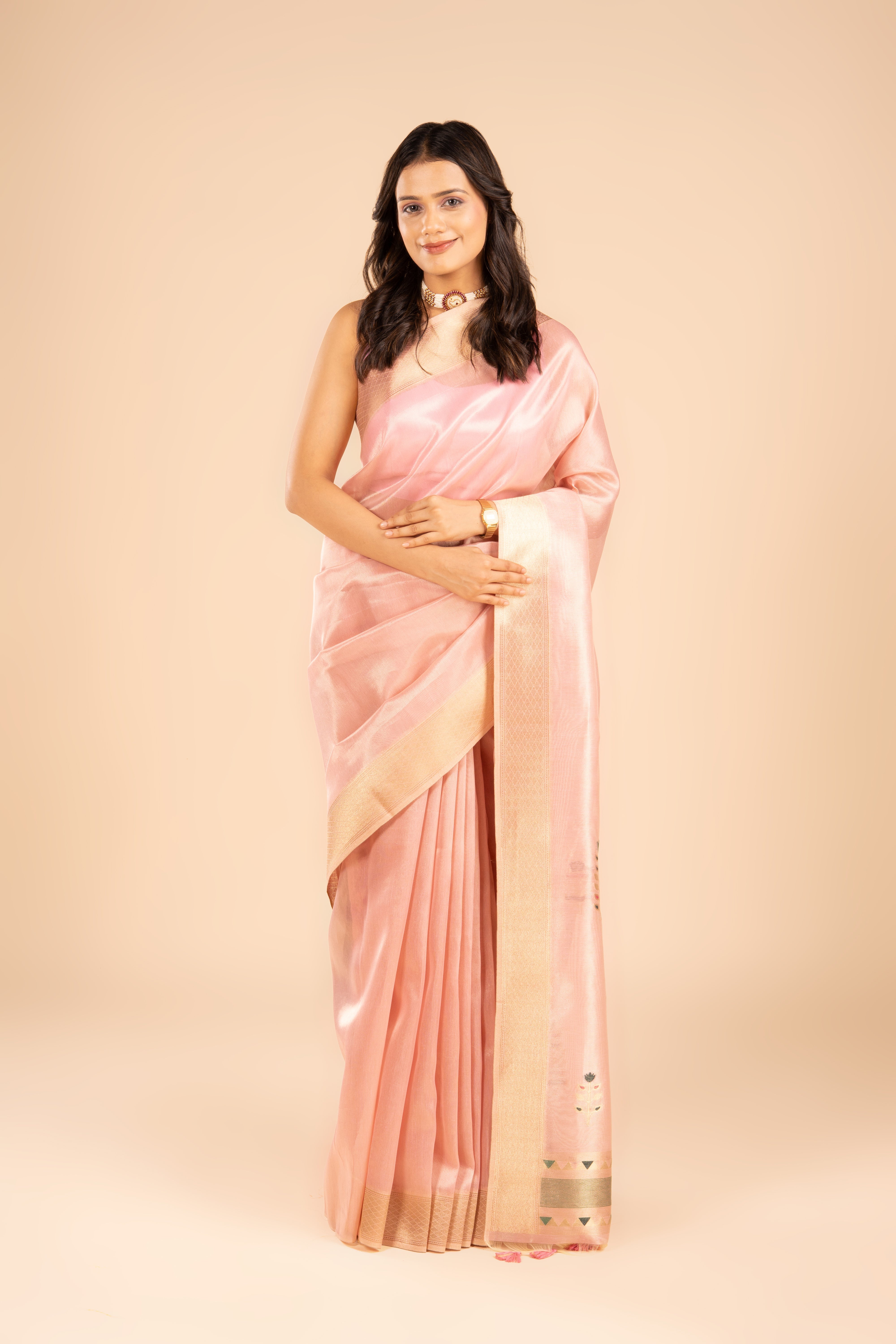 Pastel Pink Tissue Silk Saree