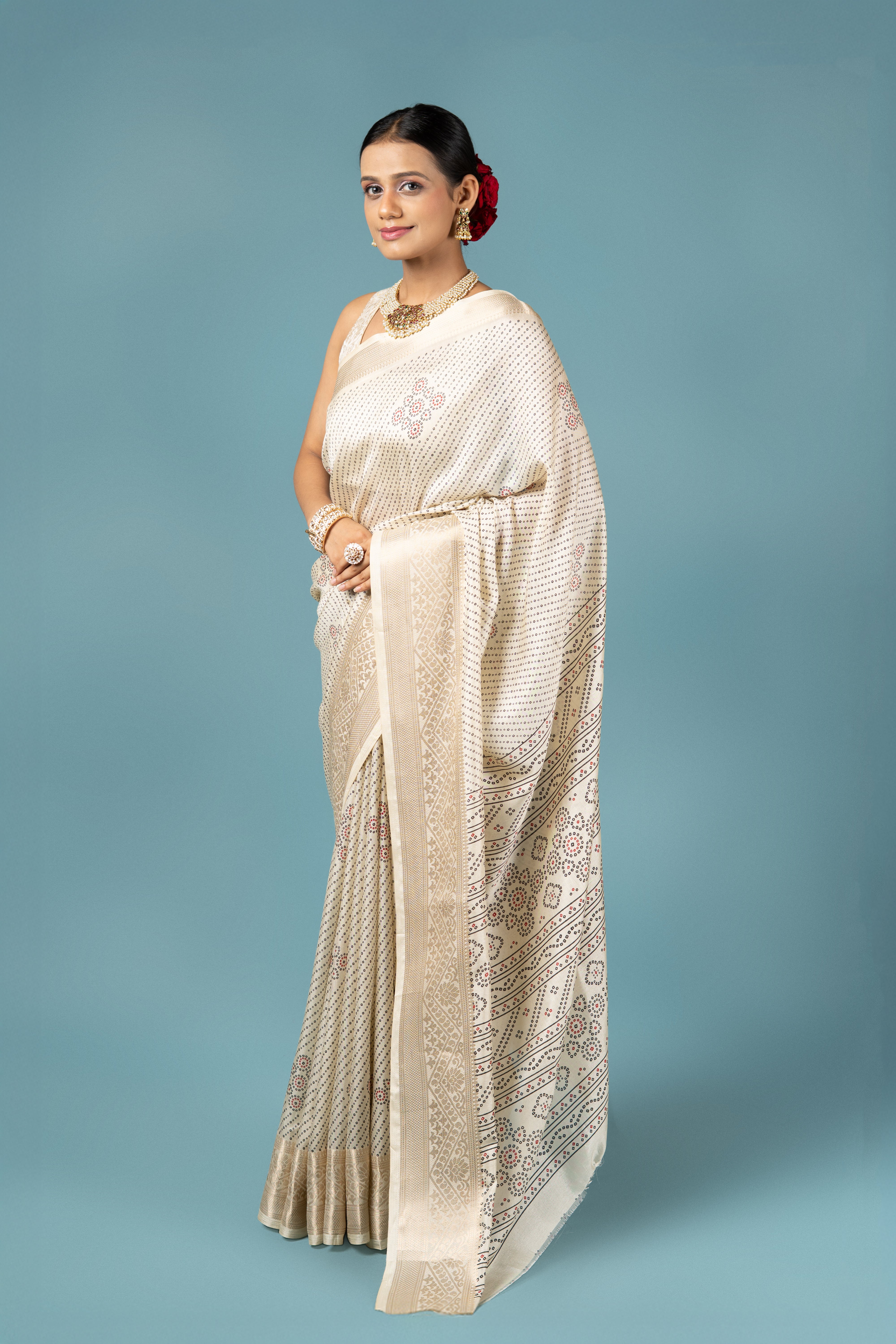 Cream Tussar Silk Saree