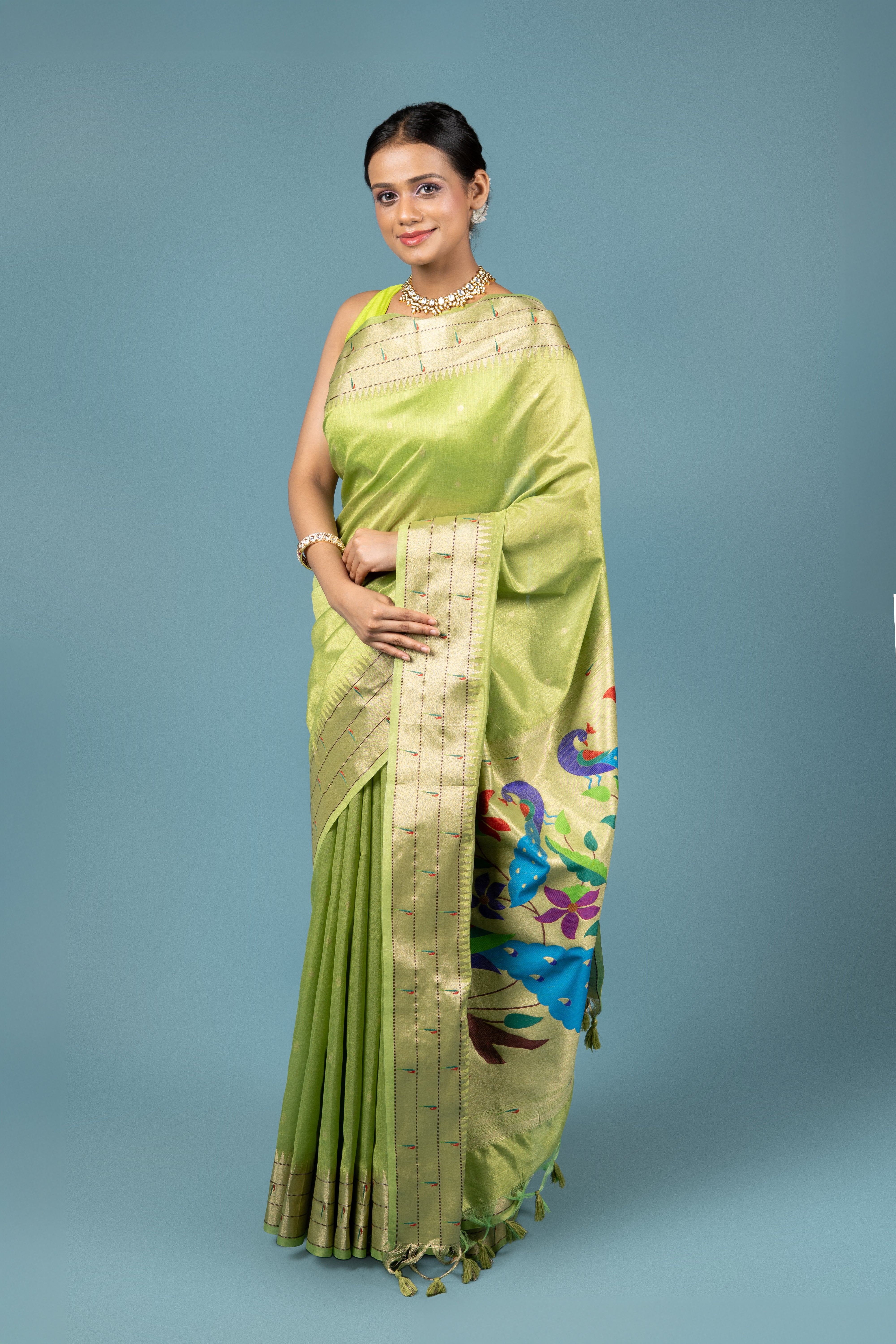Green Tussar Silk Paithani Saree