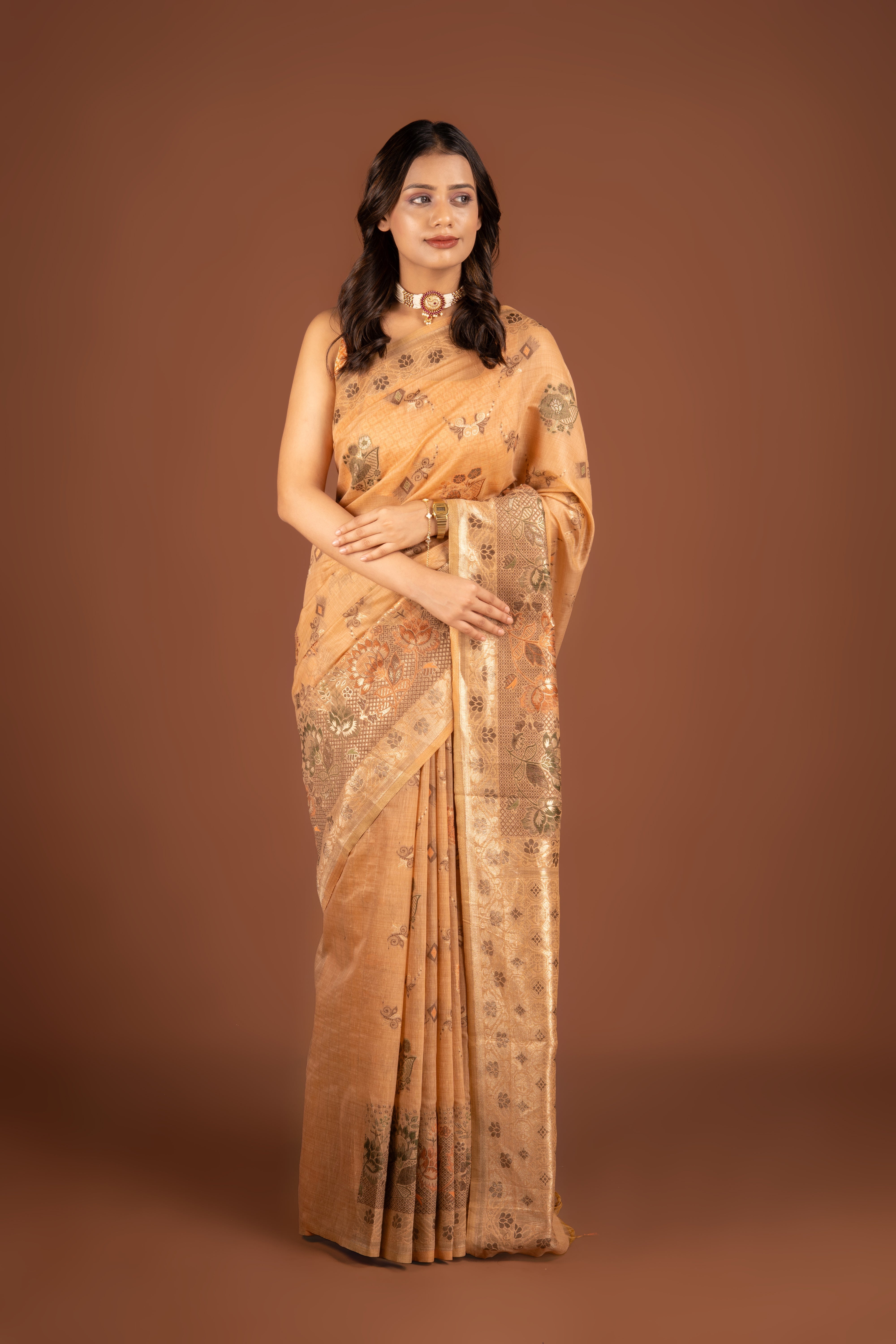 Peach Silk Linen Saree