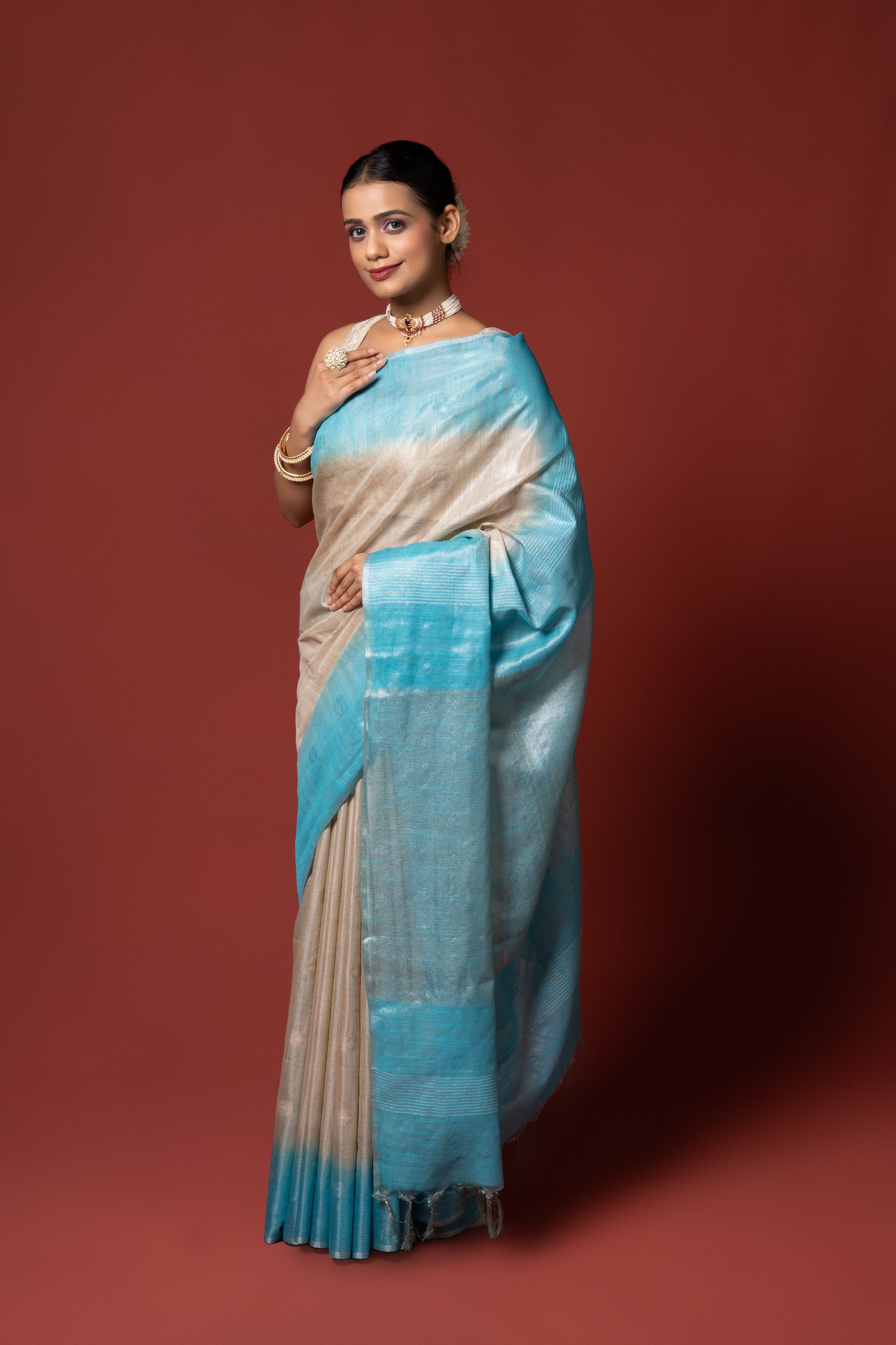 Sky Blue Tissue Silk Saree