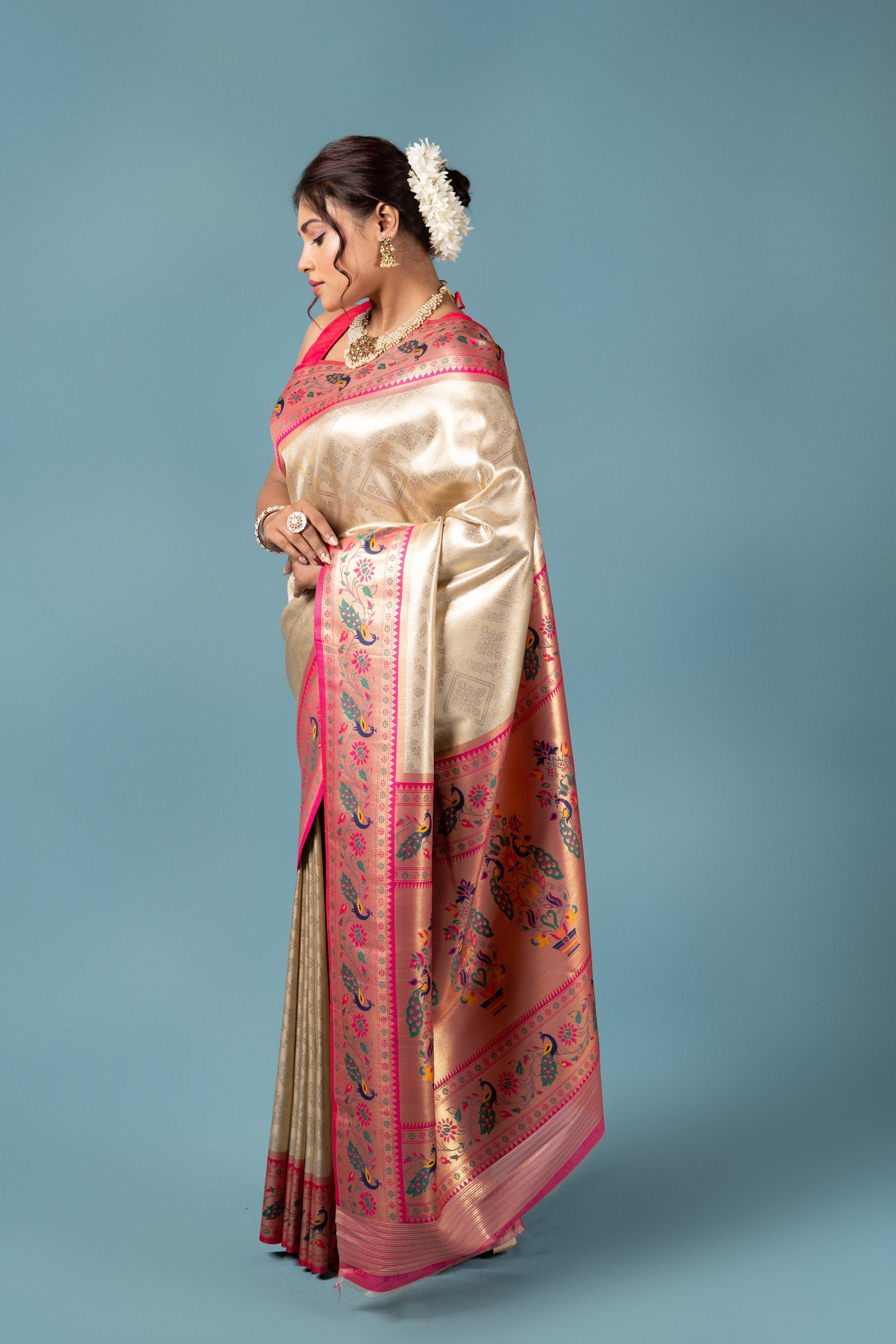 Cream Tissue Silk Saree