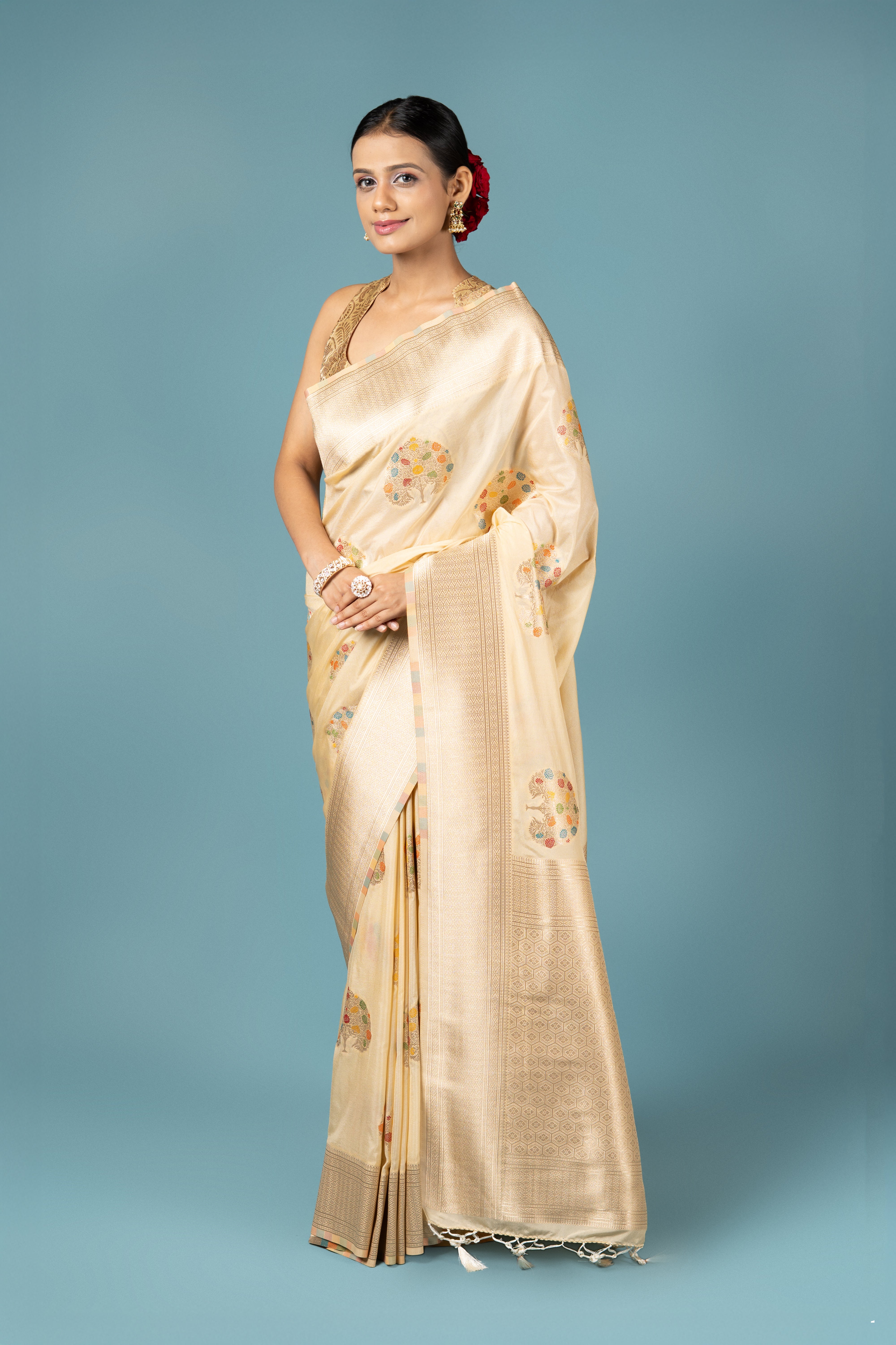 Cream Georgette Banarasi Saree