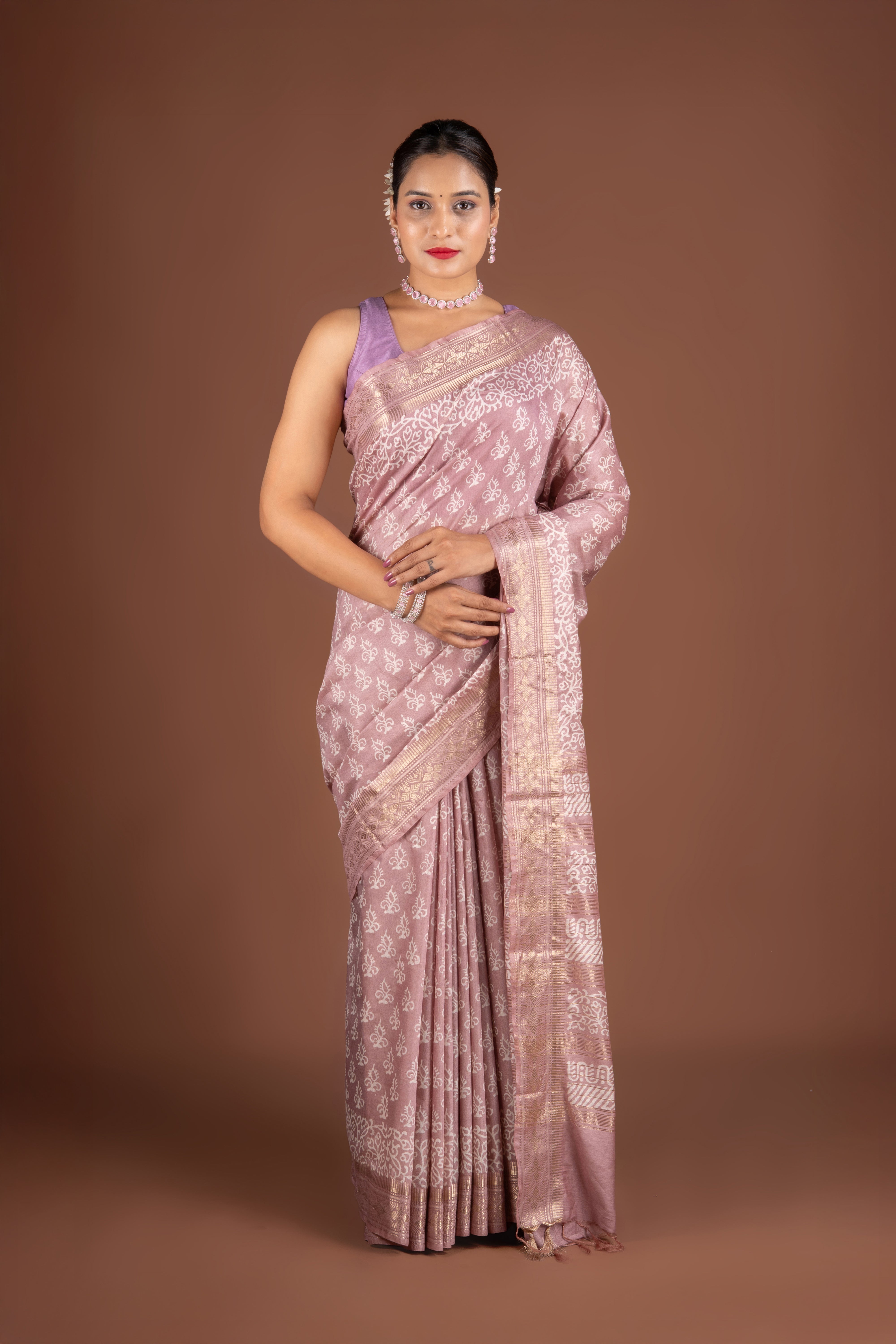 Pastel Pink Tussar Silk Saree
