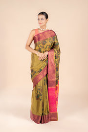 Olive Green Katan Silk Patola Saree