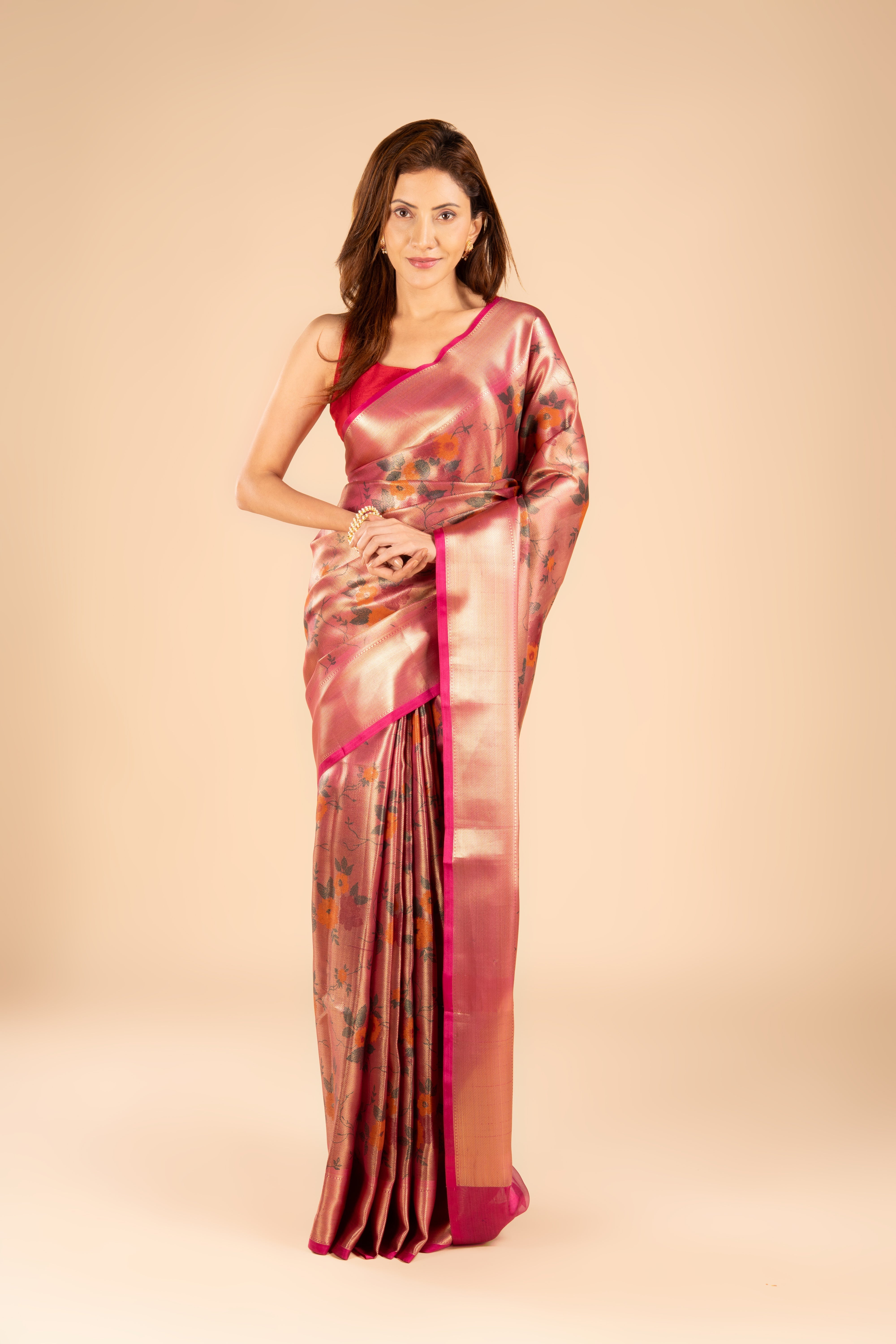 Rose Gold Tissue Silk Saree
