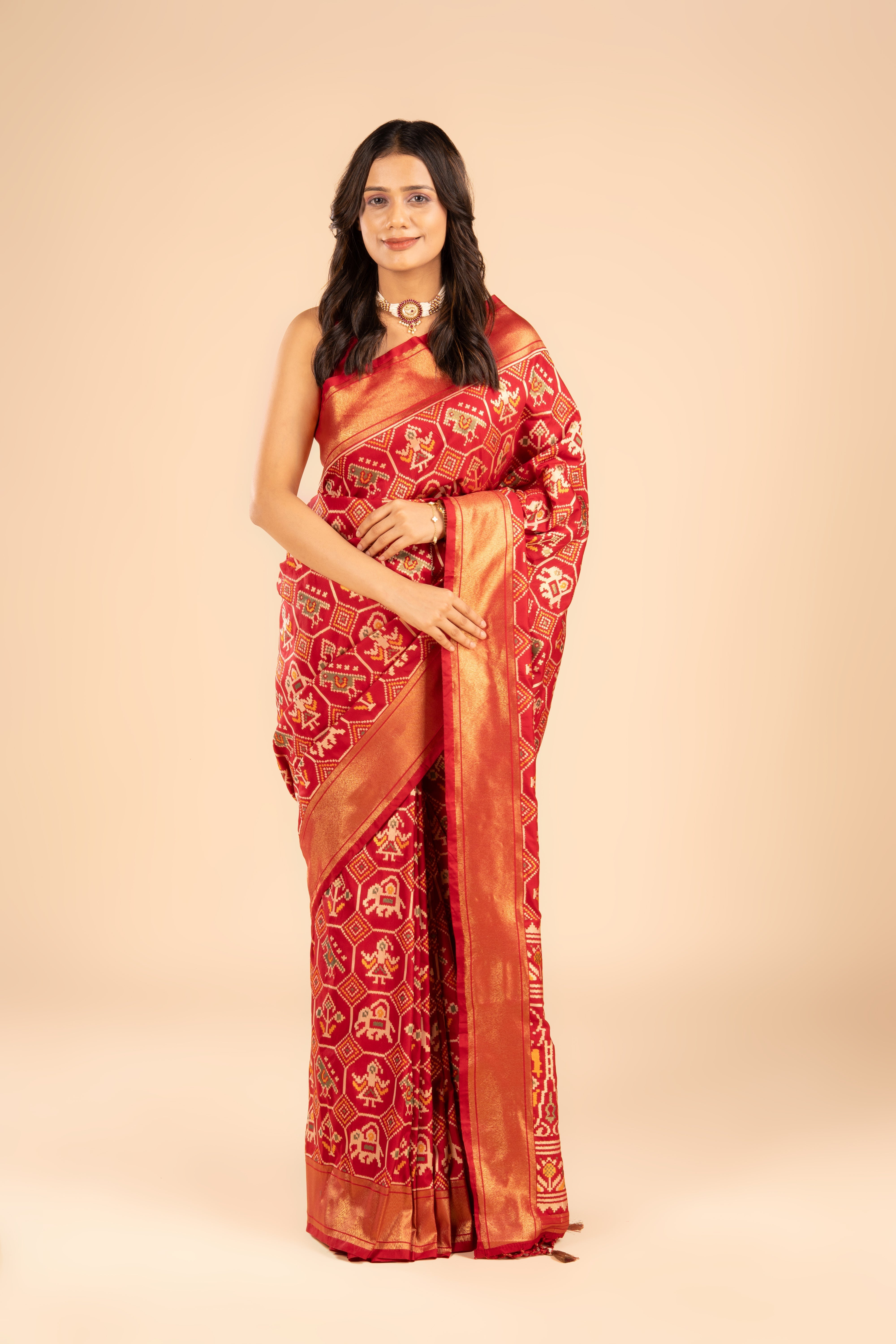 Red Katan Silk Ikkat Saree