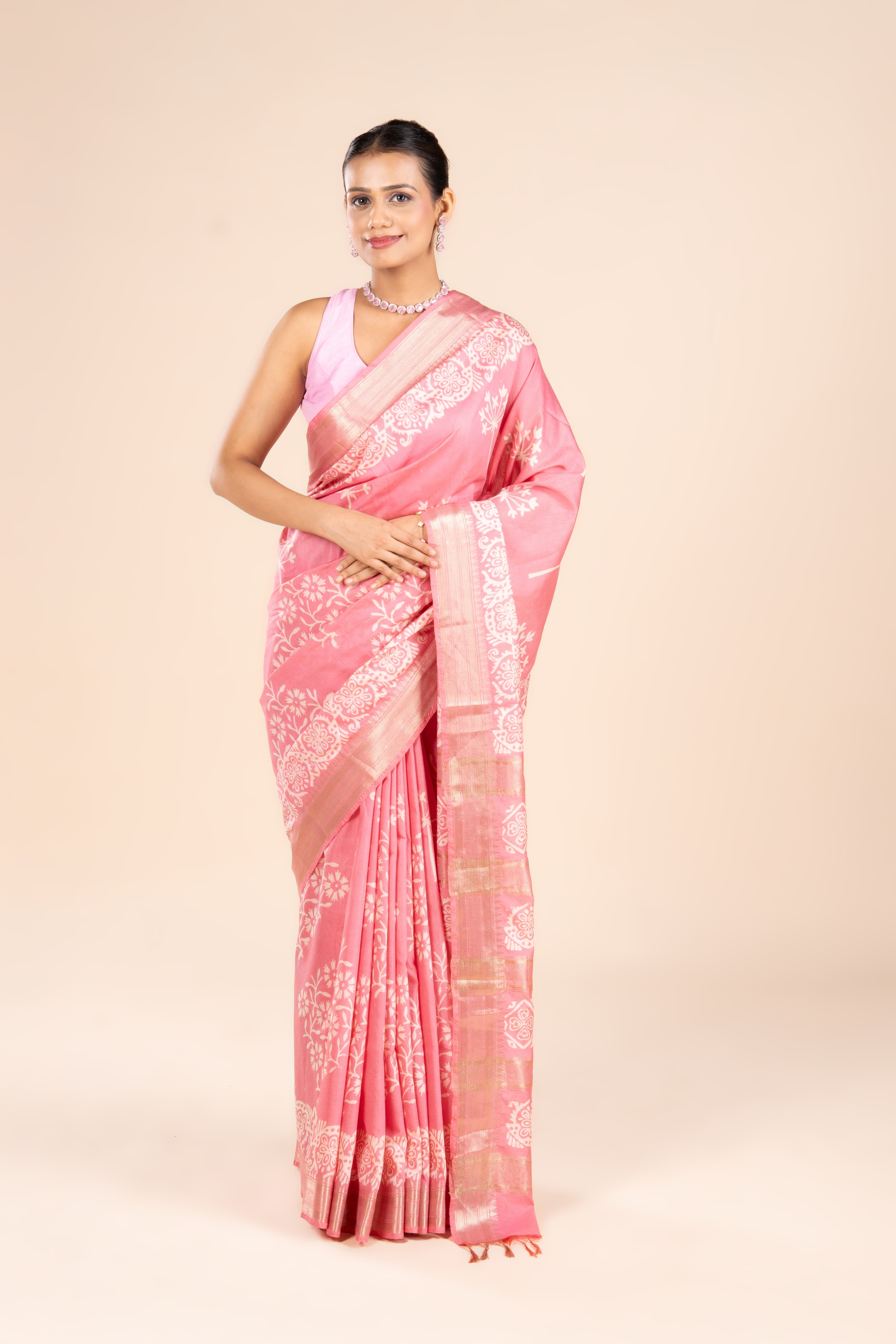Pink Tussar Silk Saree