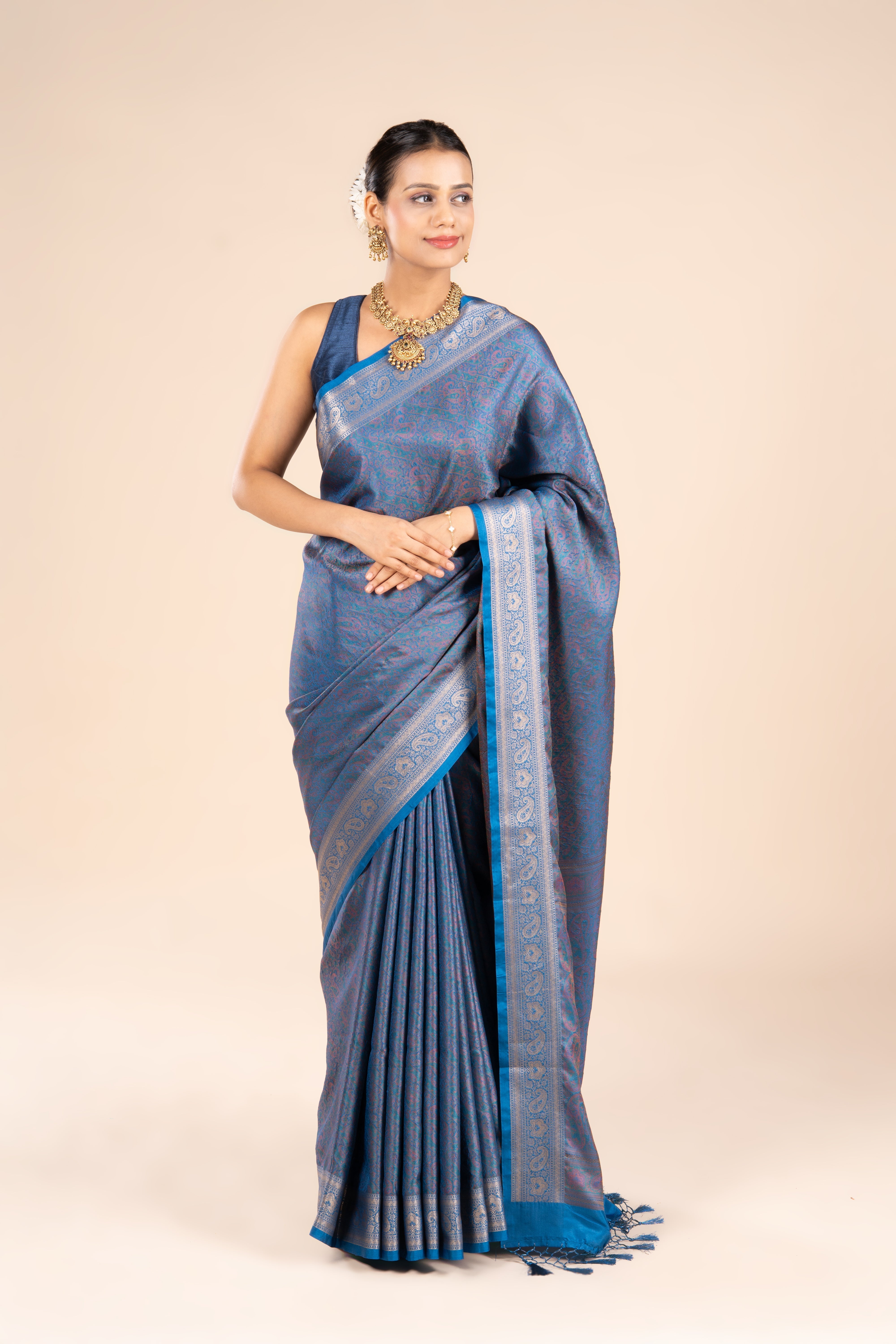 Blue Dola Silk Pashmina Saree