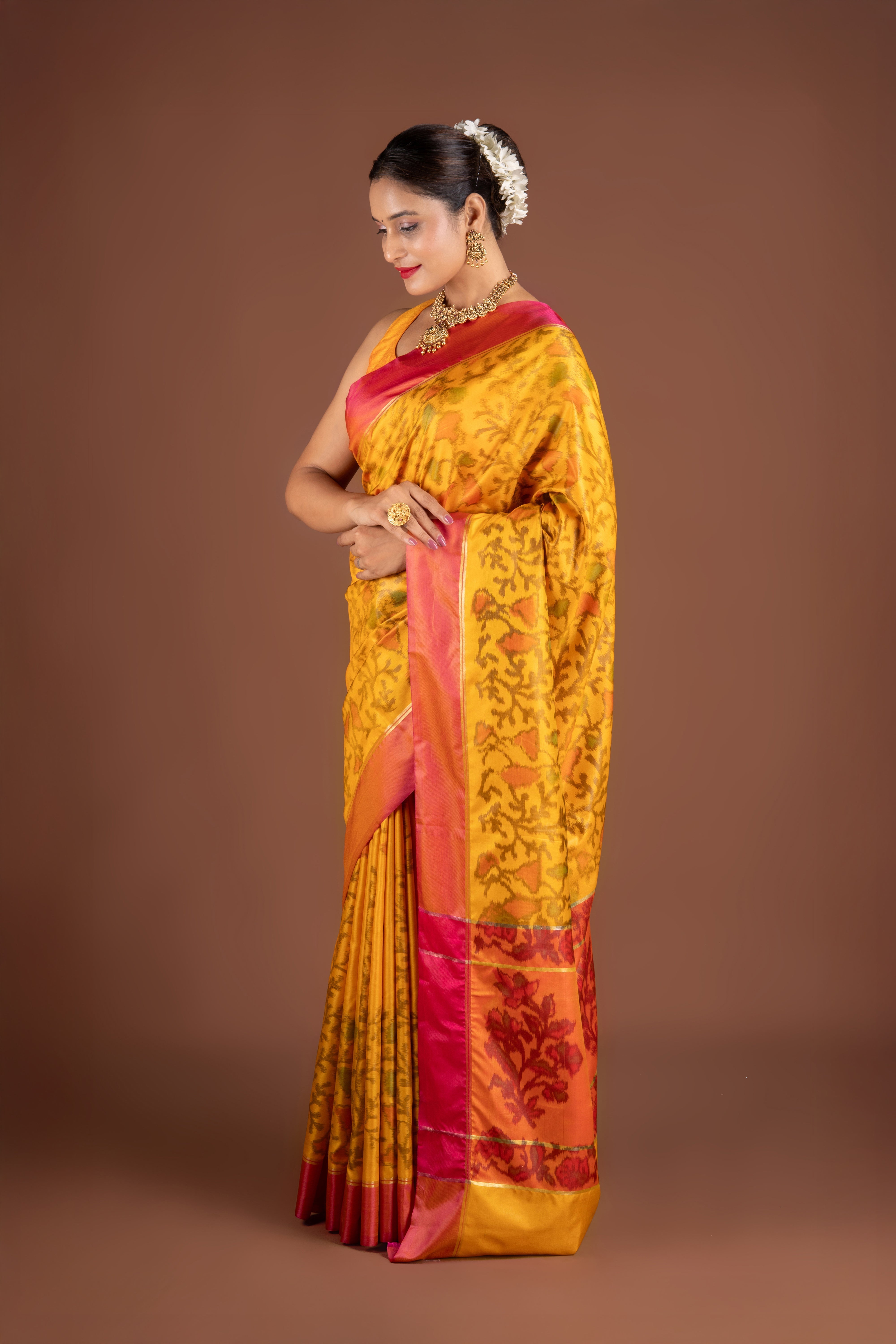 Mustard Yellow Katan Silk Patola Saree