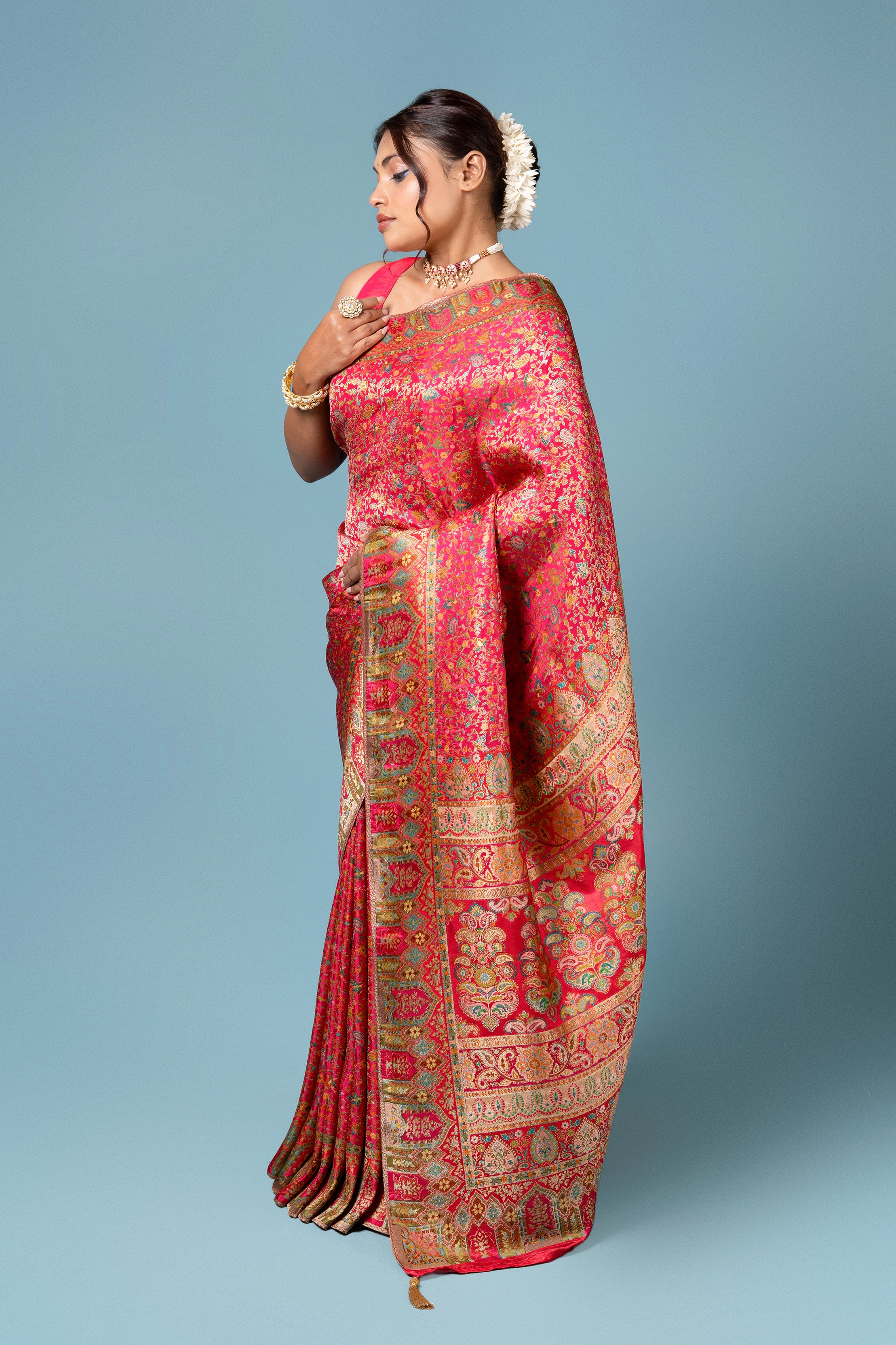Dark Pink Katan Silk Saree