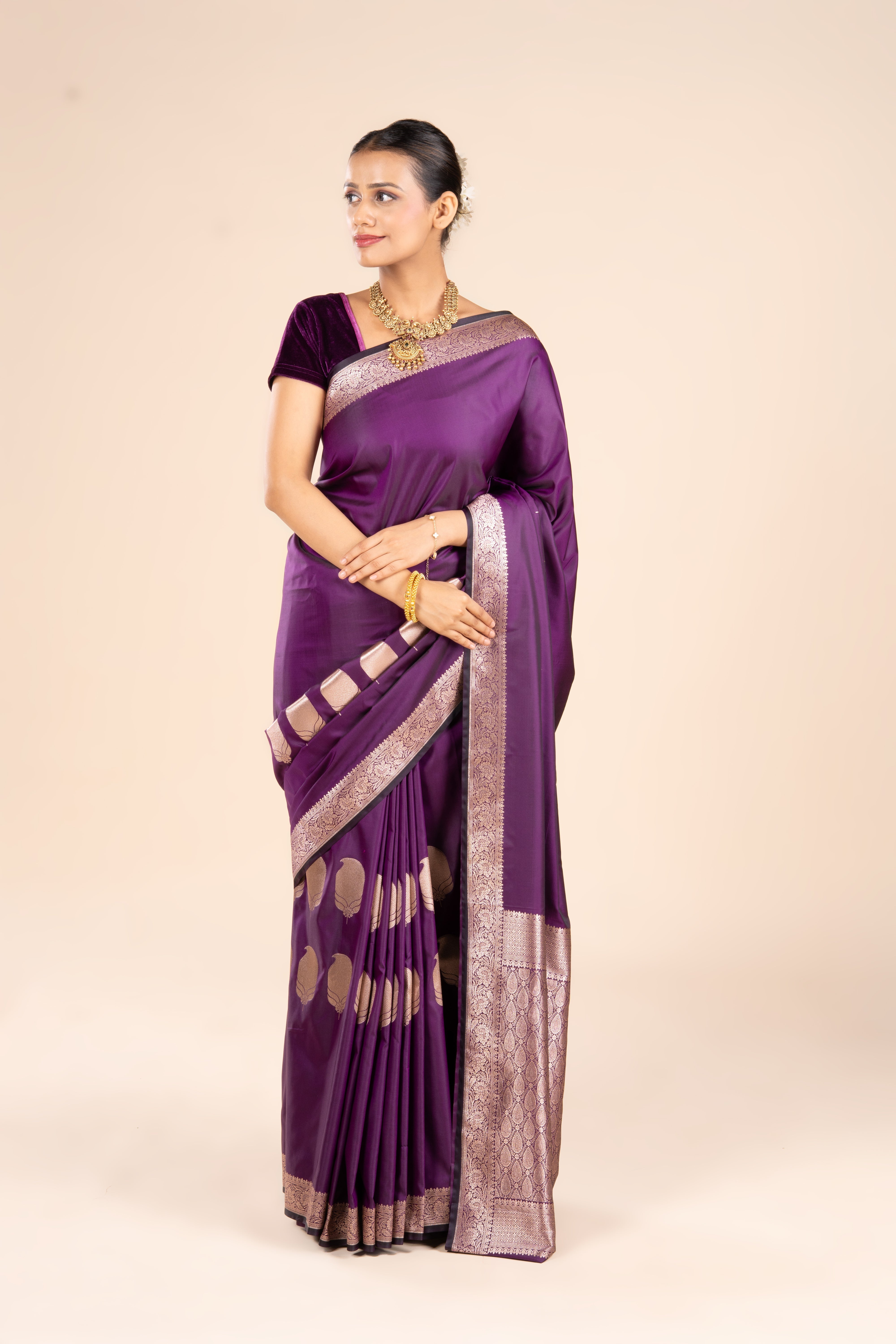 Purple Katan Silk Saree