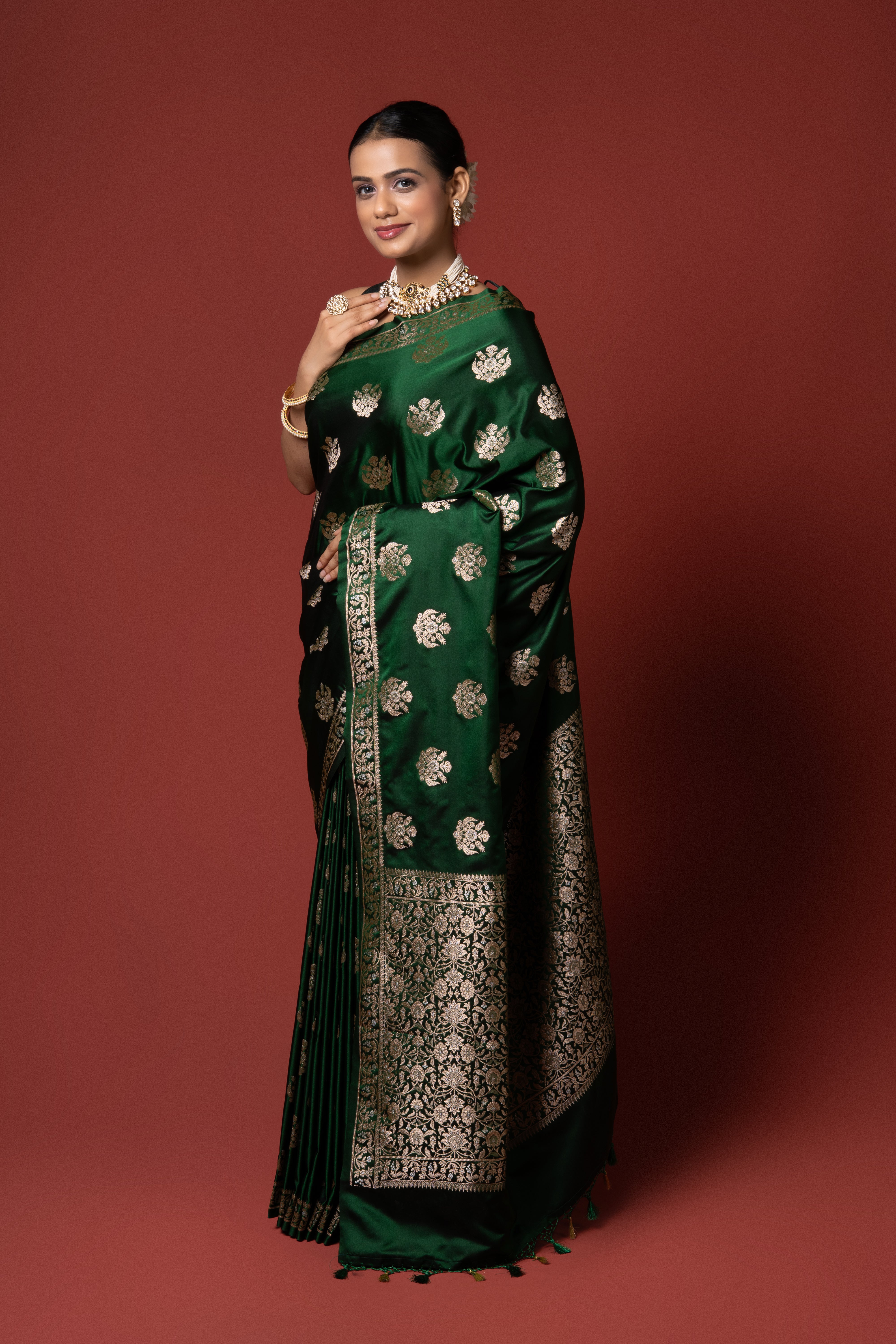 Green Katan Silk Banarasi Saree