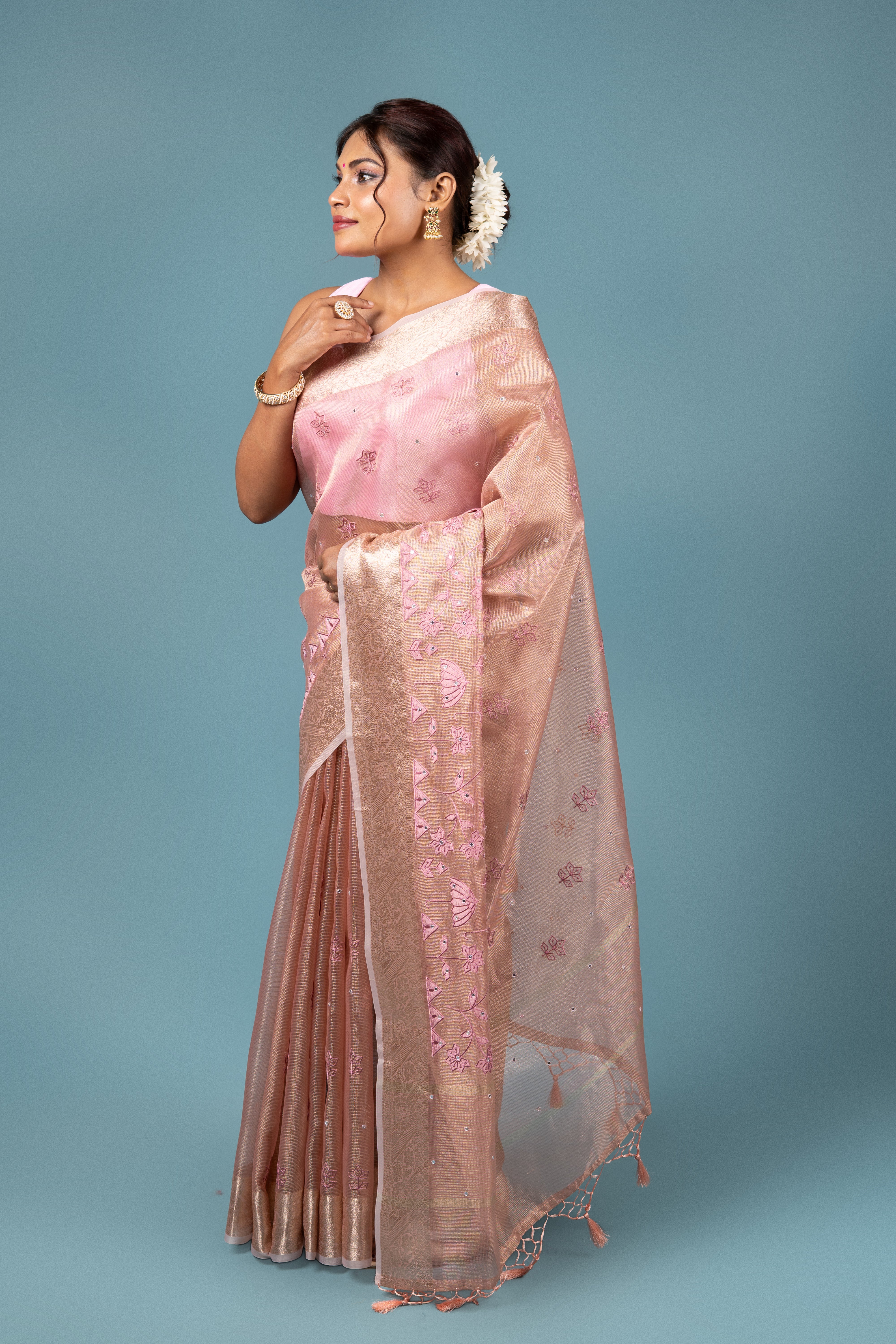 Dusty Pink Tissue Silk Saree