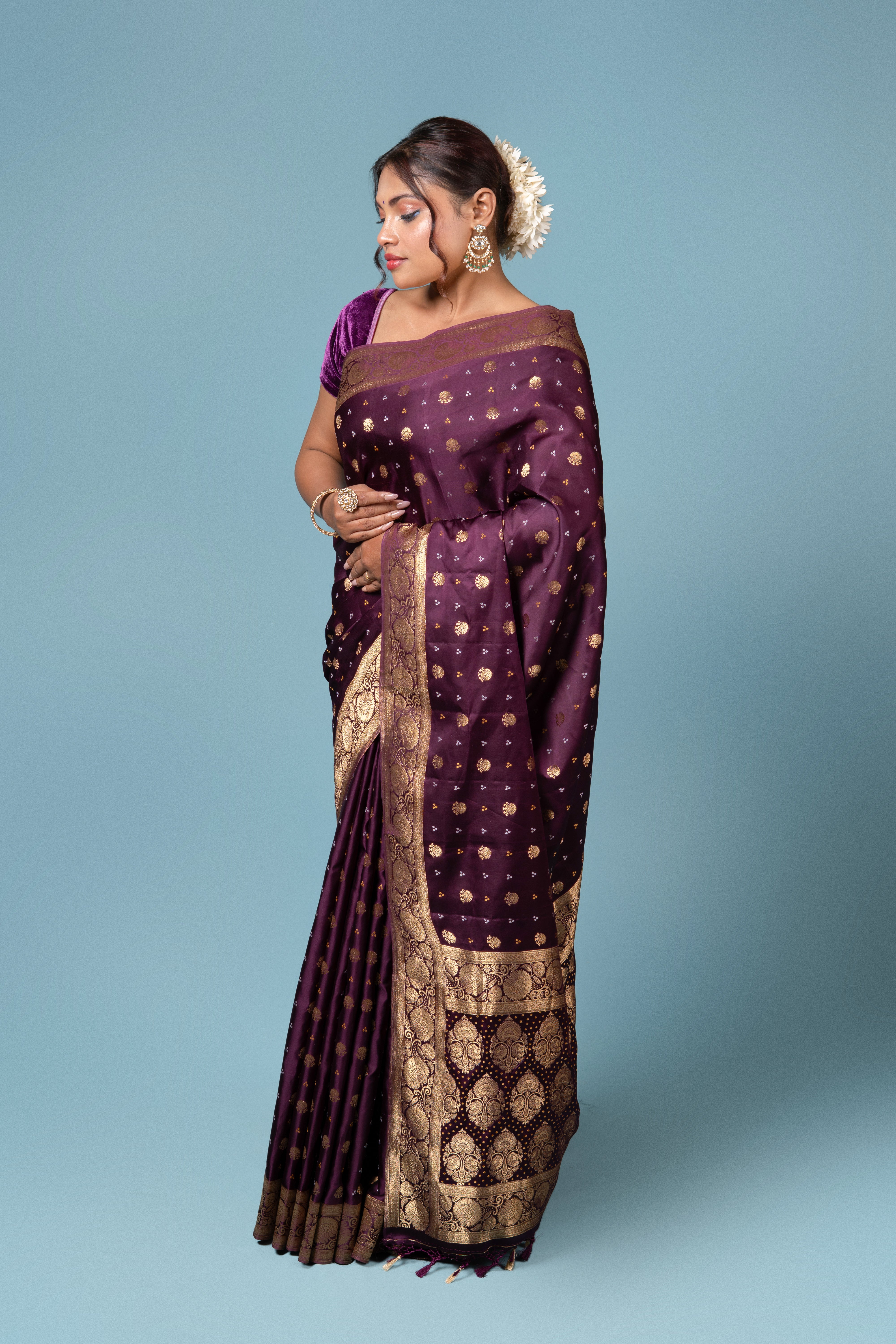 Dark Purple Katan Silk Saree