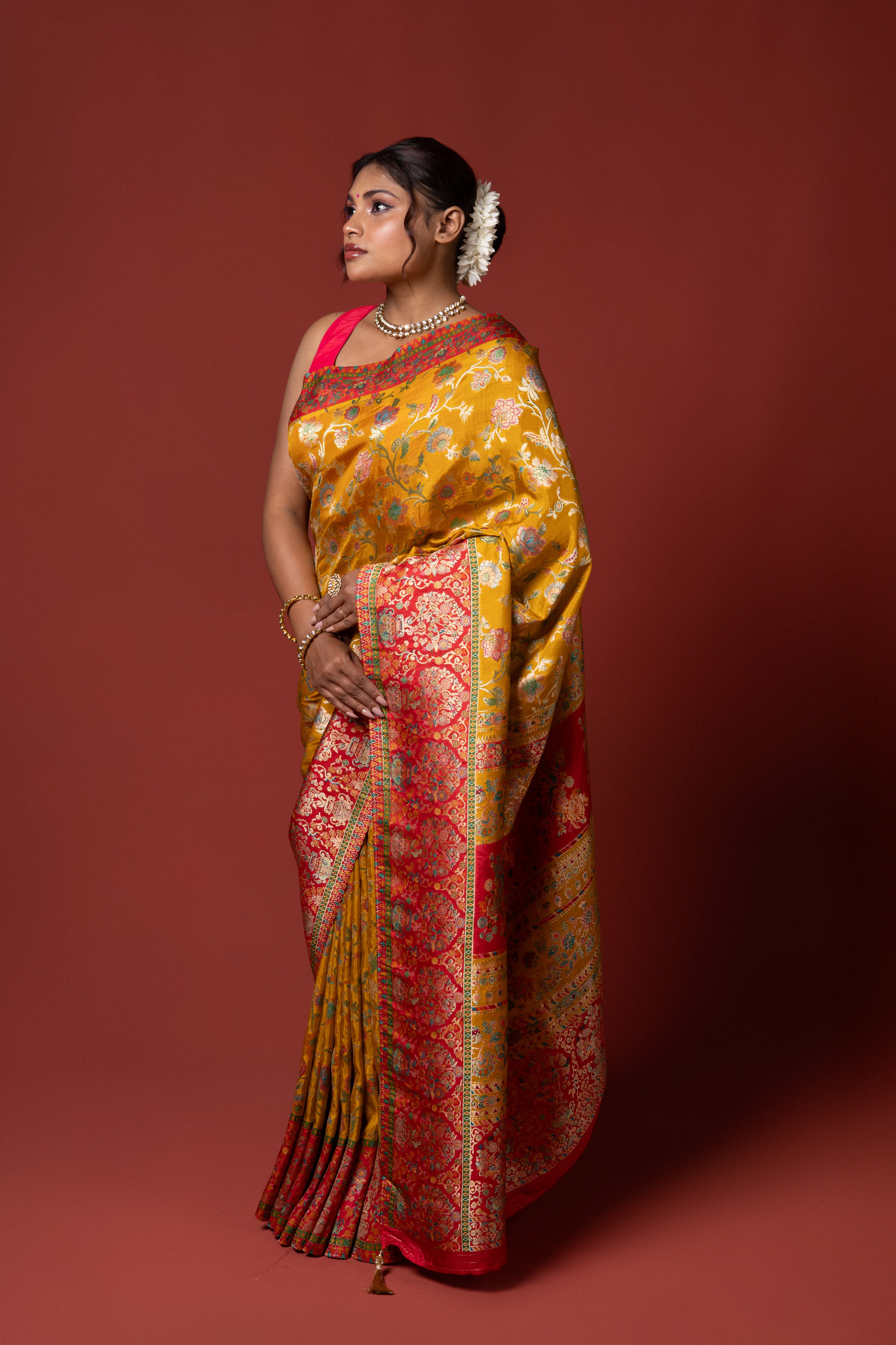 Mustard Yellow Katan Silk Saree